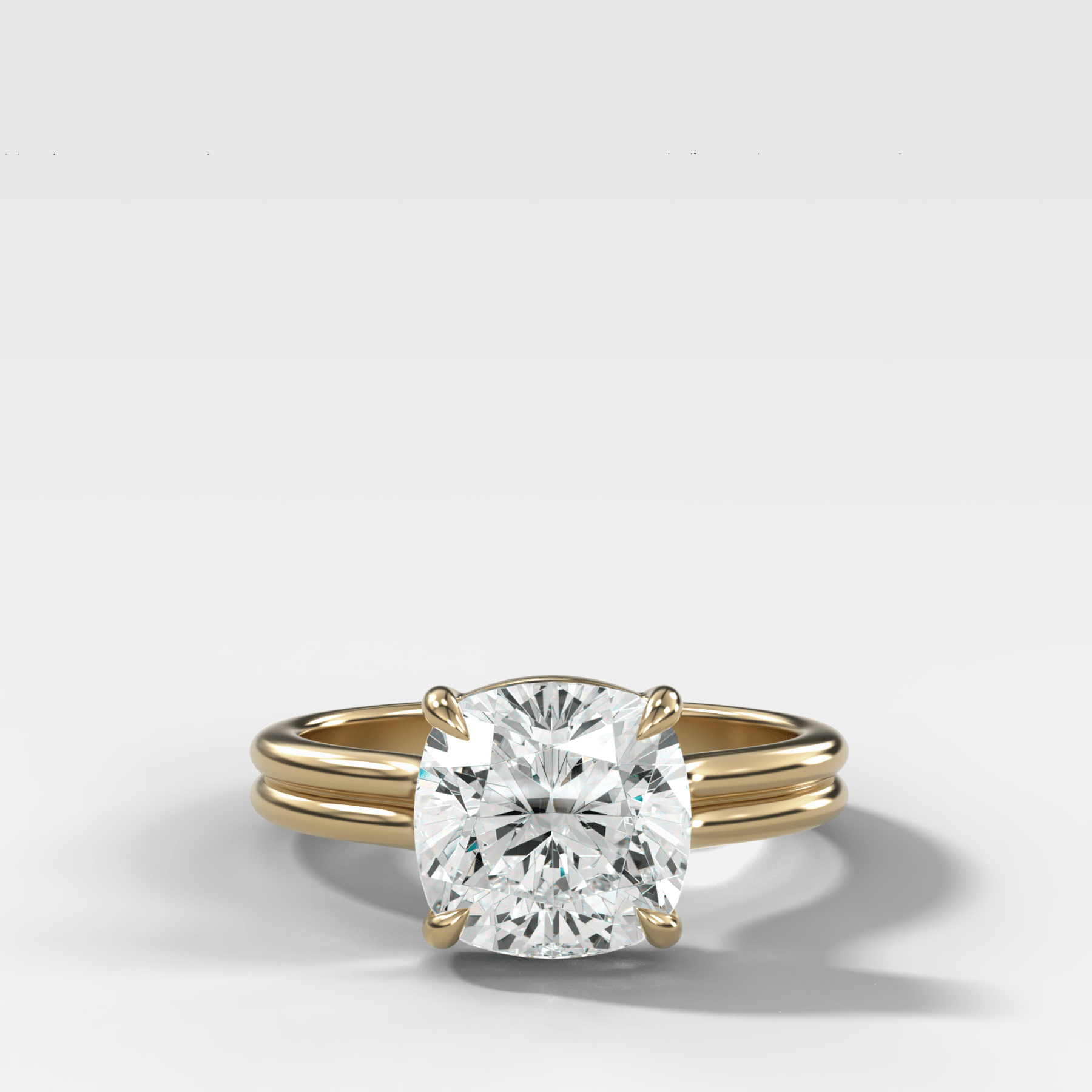 Double Row Solitaire Engagement Ring With Square Cushion Cut Diamond