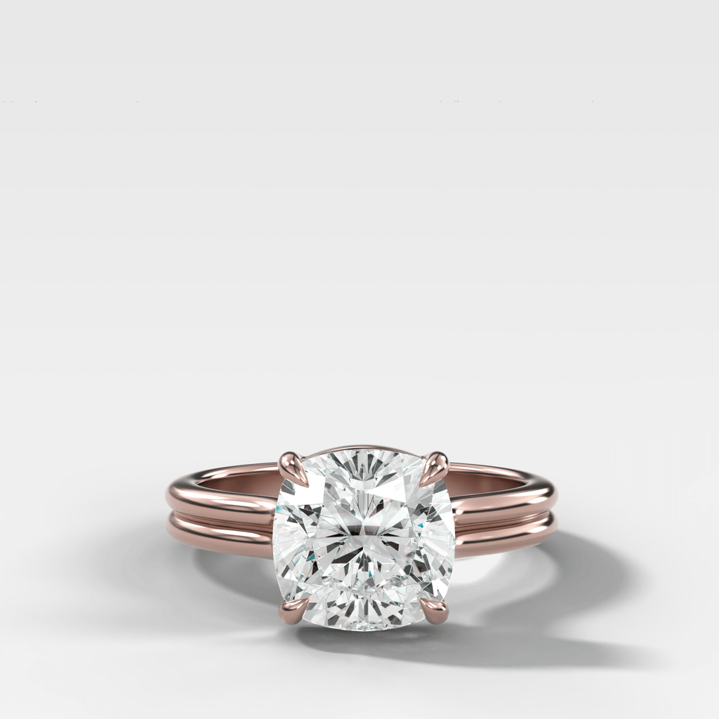 Double Row Solitaire Engagement Ring With Square Cushion Cut Diamond