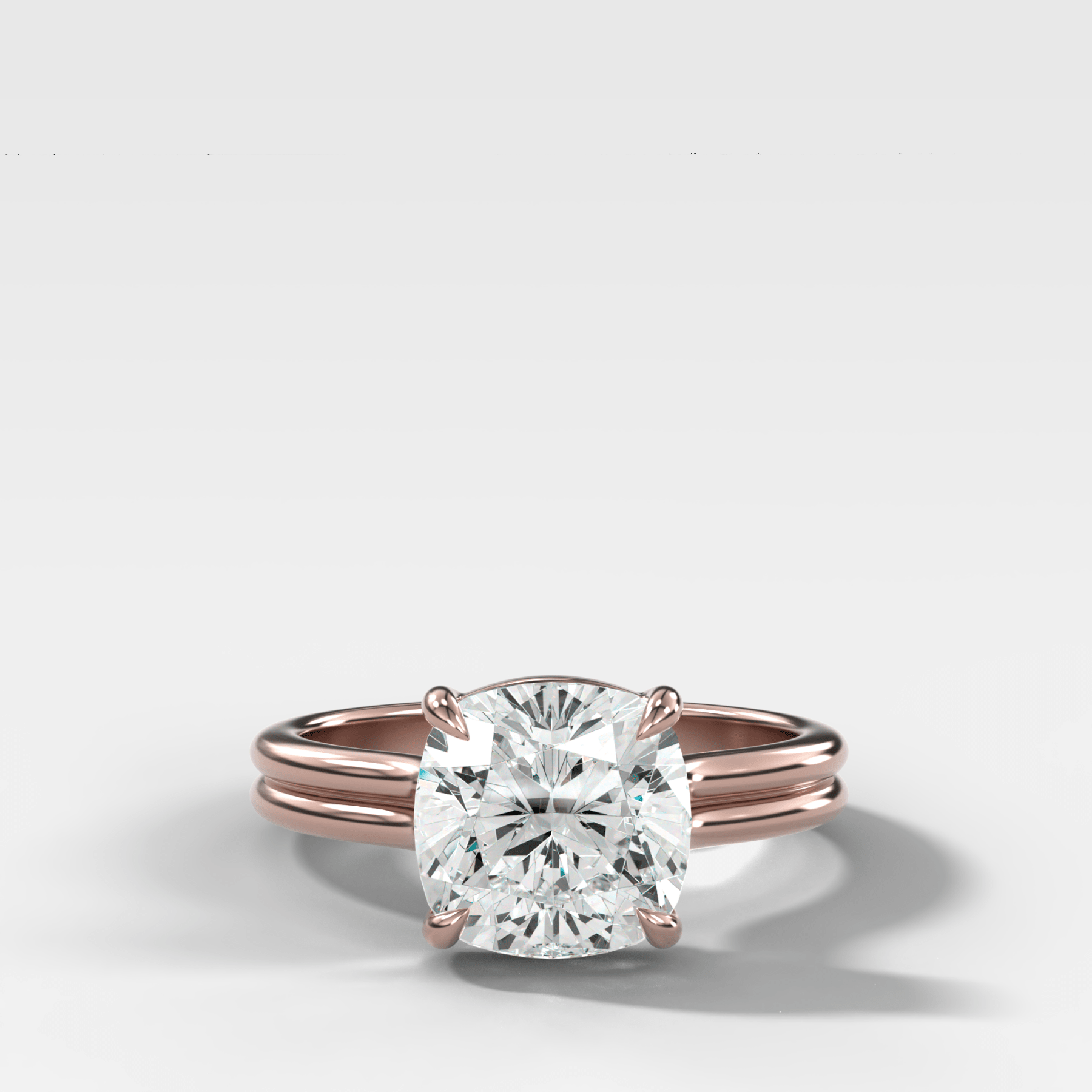 Double Row Solitaire Engagement Ring With Square Cushion Cut Diamond
