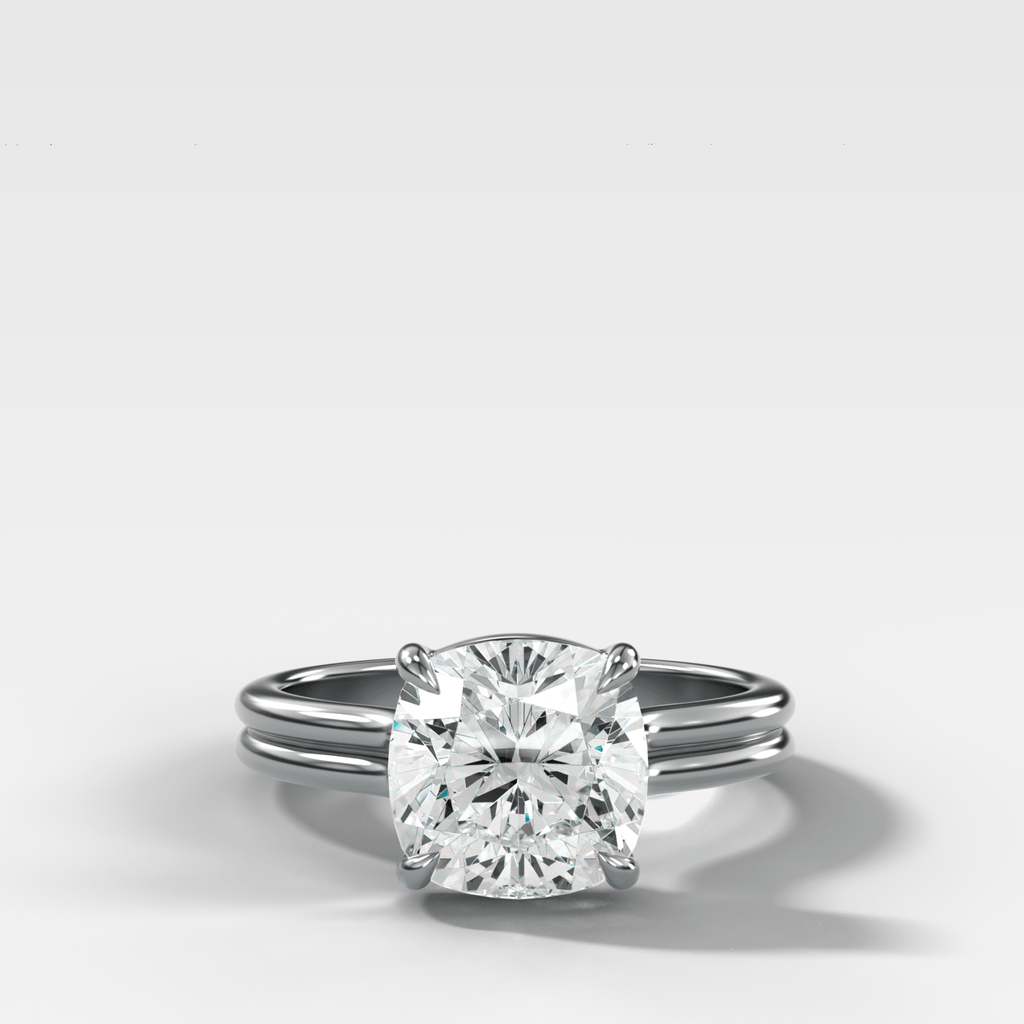 Double Row Solitaire Engagement Ring With Square Cushion Cut Diamond