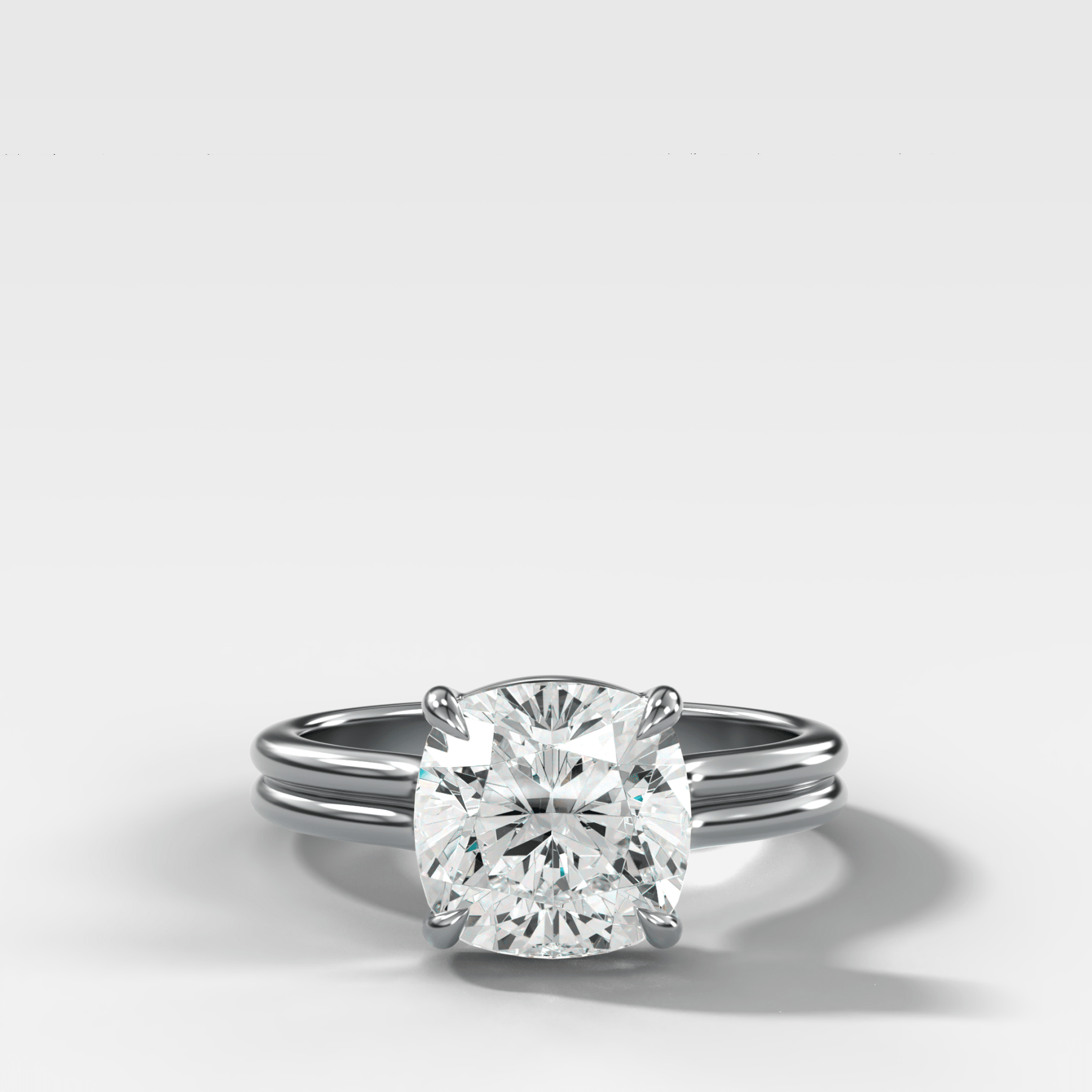 Double Row Solitaire Engagement Ring With Square Cushion Cut Diamond