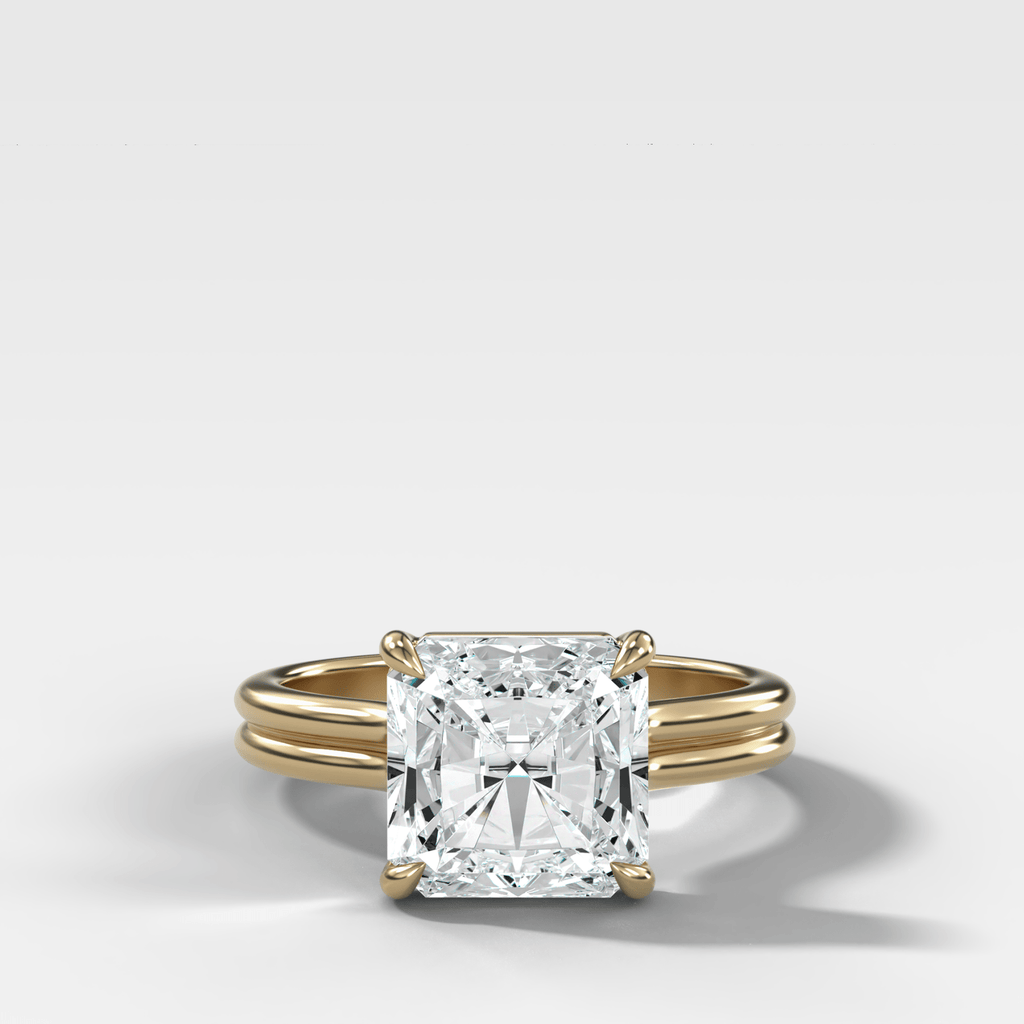 Double Row Solitaire Engagement Ring With Square Radiant Cut Diamond