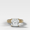 Double Row Solitaire Engagement Ring With Square Radiant Cut Diamond