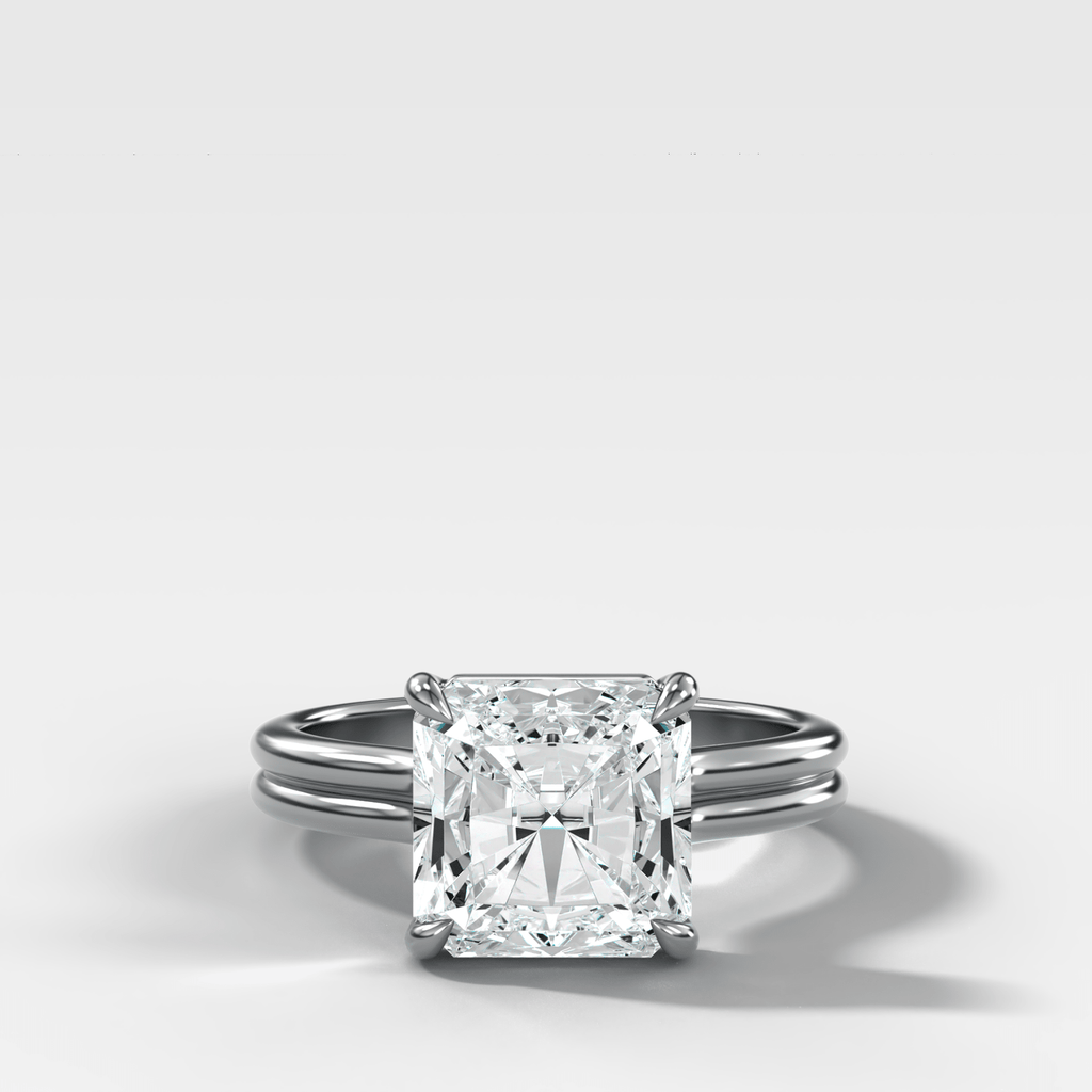 Double Row Solitaire Engagement Ring With Square Radiant Cut Diamond