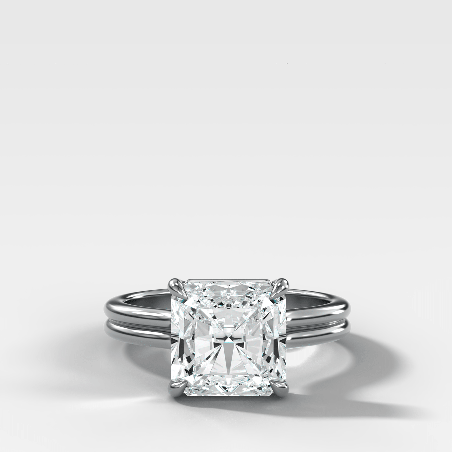 Double Row Solitaire Engagement Ring With Square Radiant Cut Diamond