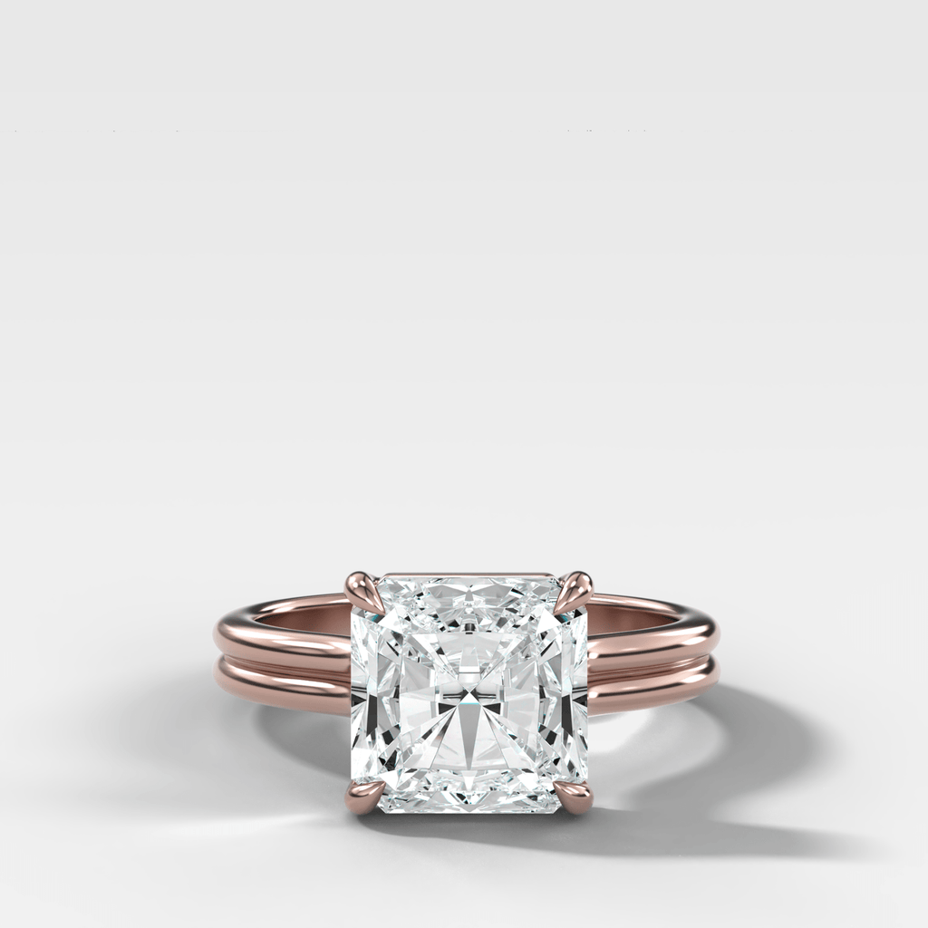 Double Row Solitaire Engagement Ring With Square Radiant Cut Diamond