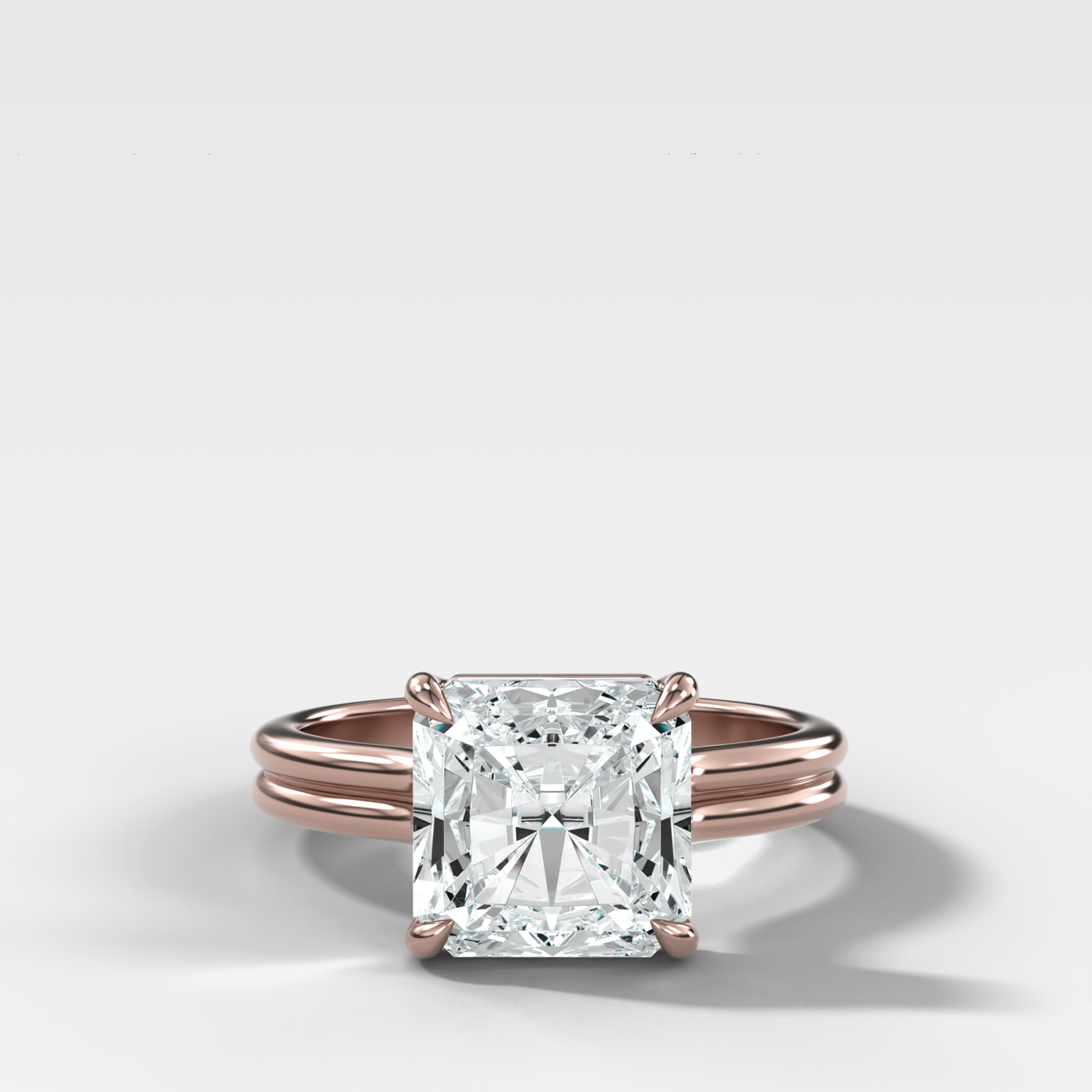 Double Row Solitaire Engagement Ring With Square Radiant Cut Diamond