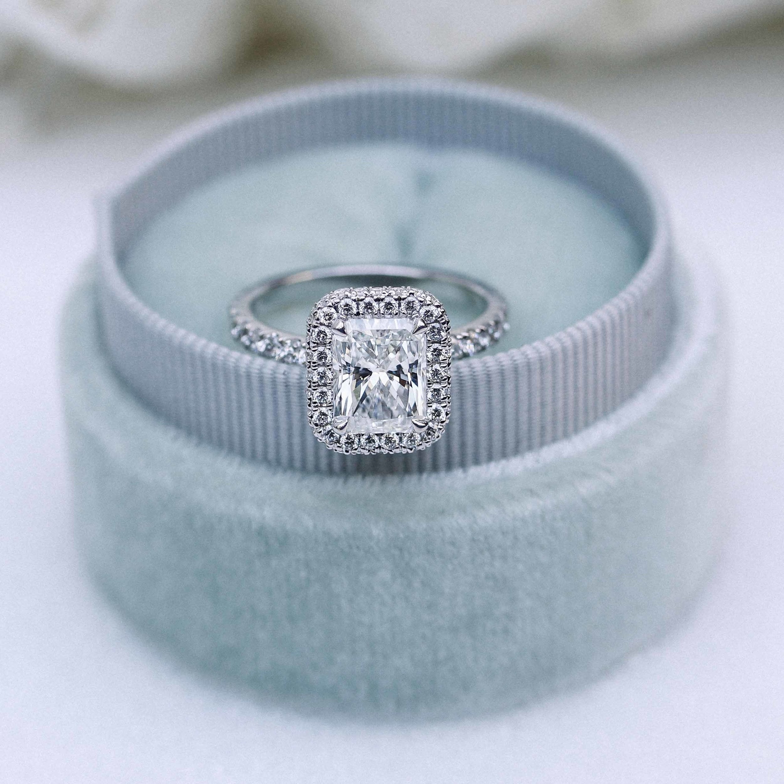 1.50 CT Radiant Cut Moissanite Double Halo Engagement Ring