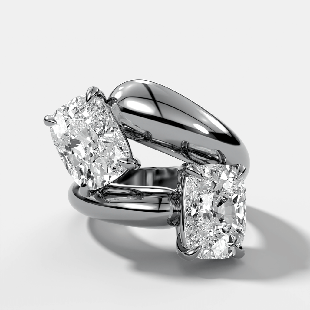 Double Wrap Engagement Ring with Elongated Cushion Cut Diamonds 6CTW