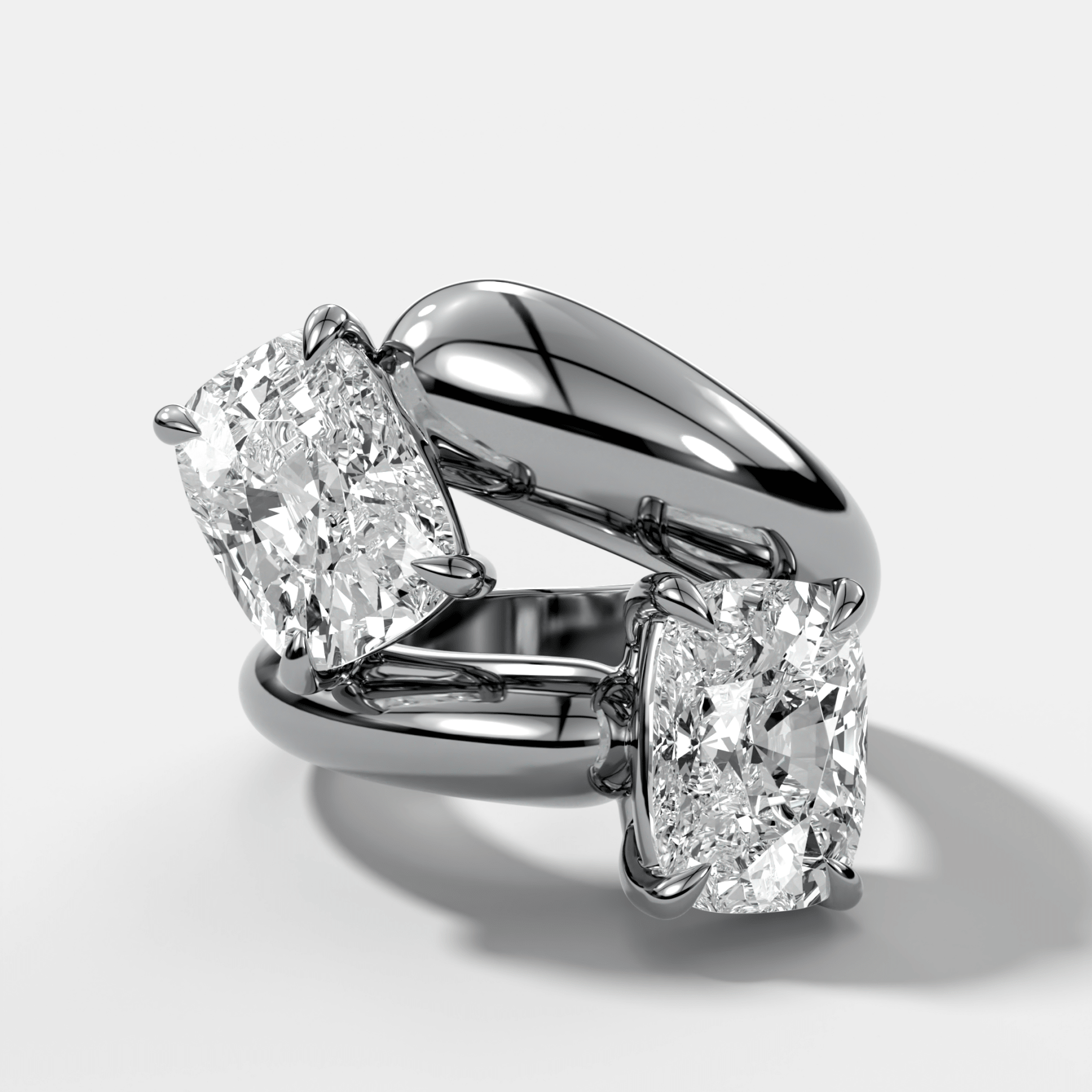 Double Wrap Engagement Ring with Elongated Cushion Cut Diamonds 6CTW
