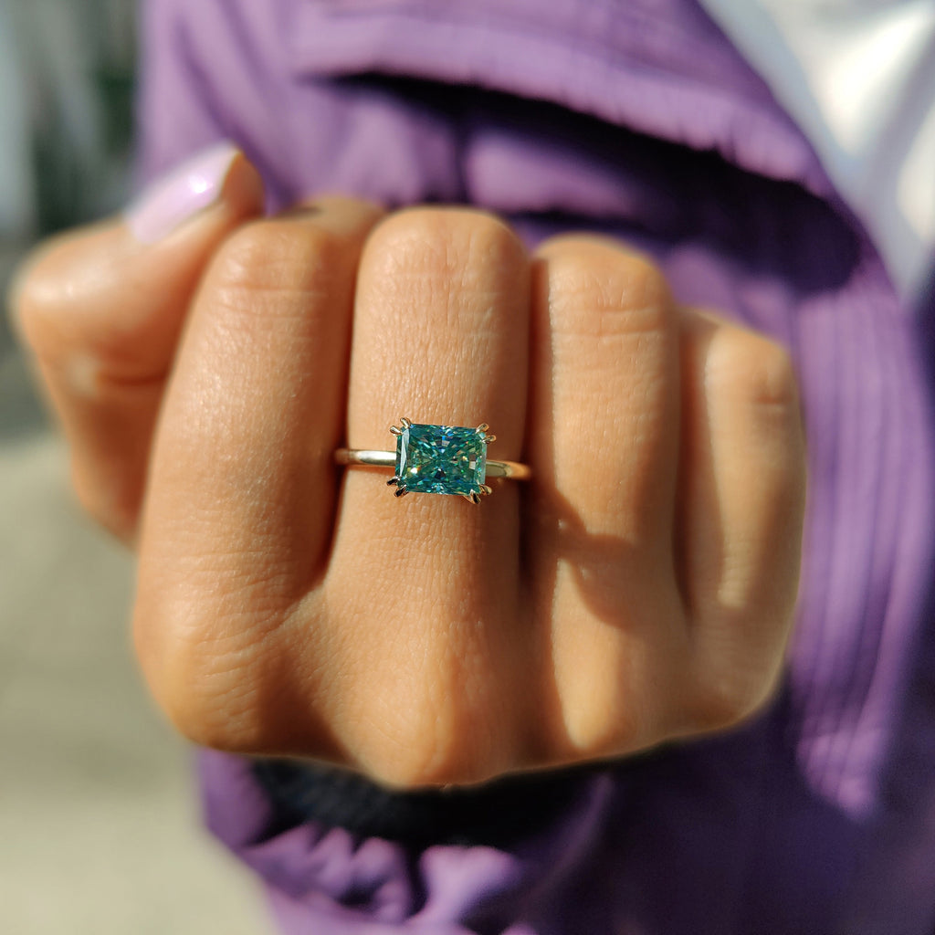 Radiant Cut Moissanite Engagement Ring Solitaire Style