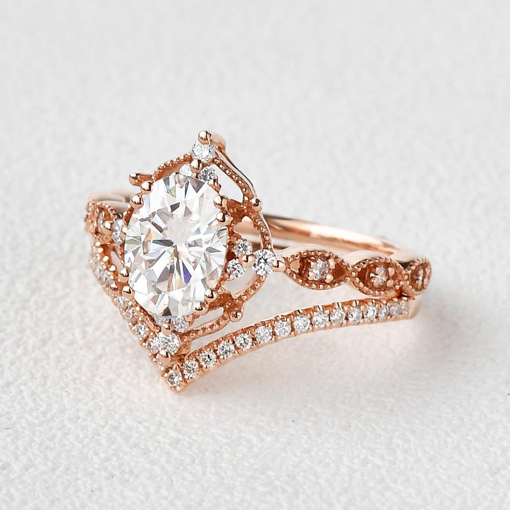 1.86CT Oval Moissanite Vintage Style Bridal Ring Set Secondary image