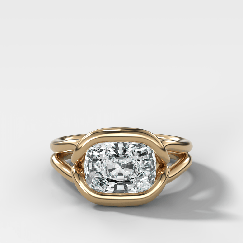 Dual Lasso Engagement Ring with East West Cushion Cut Diamond