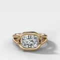Dual Lasso Engagement Ring with East West Cushion Cut Diamond