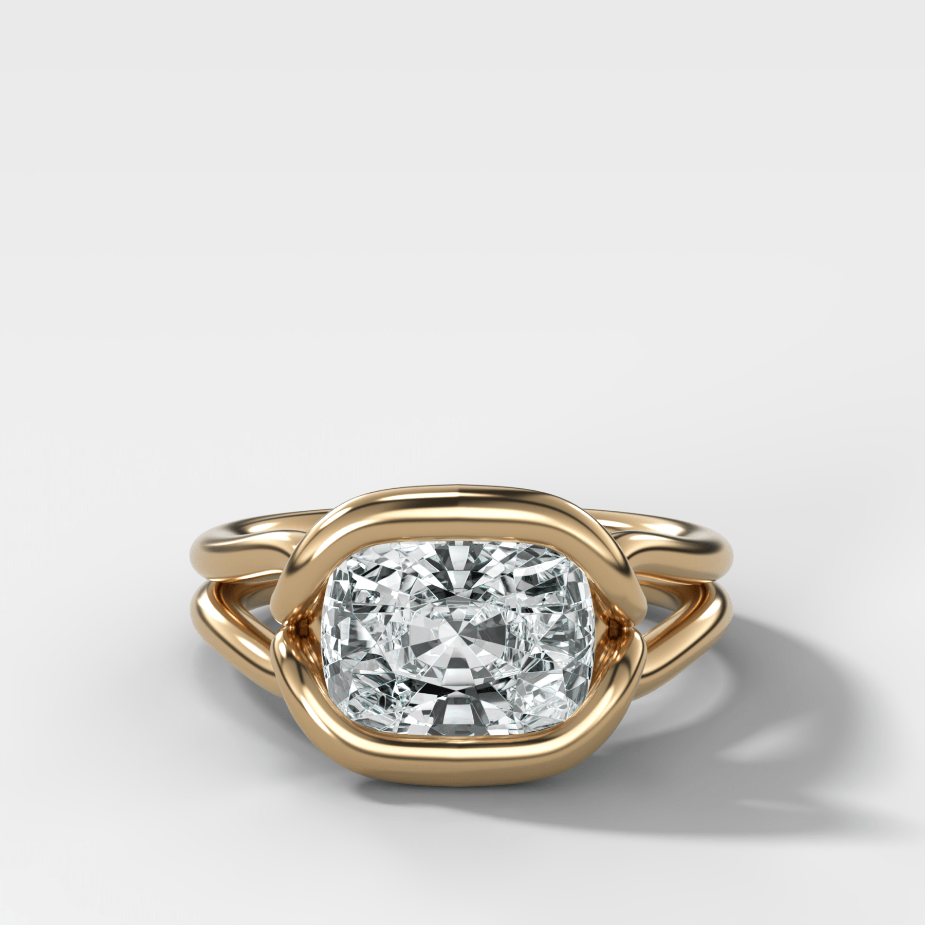Dual Lasso Engagement Ring with East West Cushion Cut Diamond