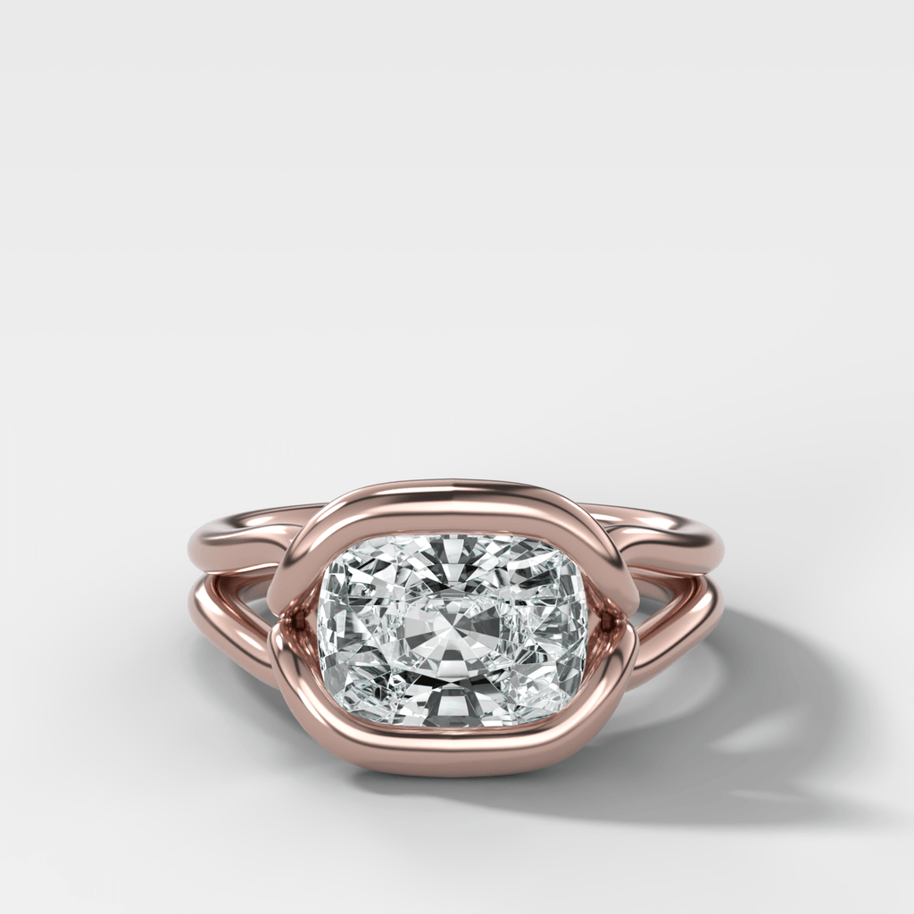 Dual Lasso Engagement Ring with East West Cushion Cut Diamond