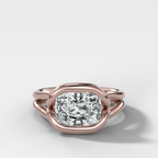 Dual Lasso Engagement Ring with East West Cushion Cut Diamond