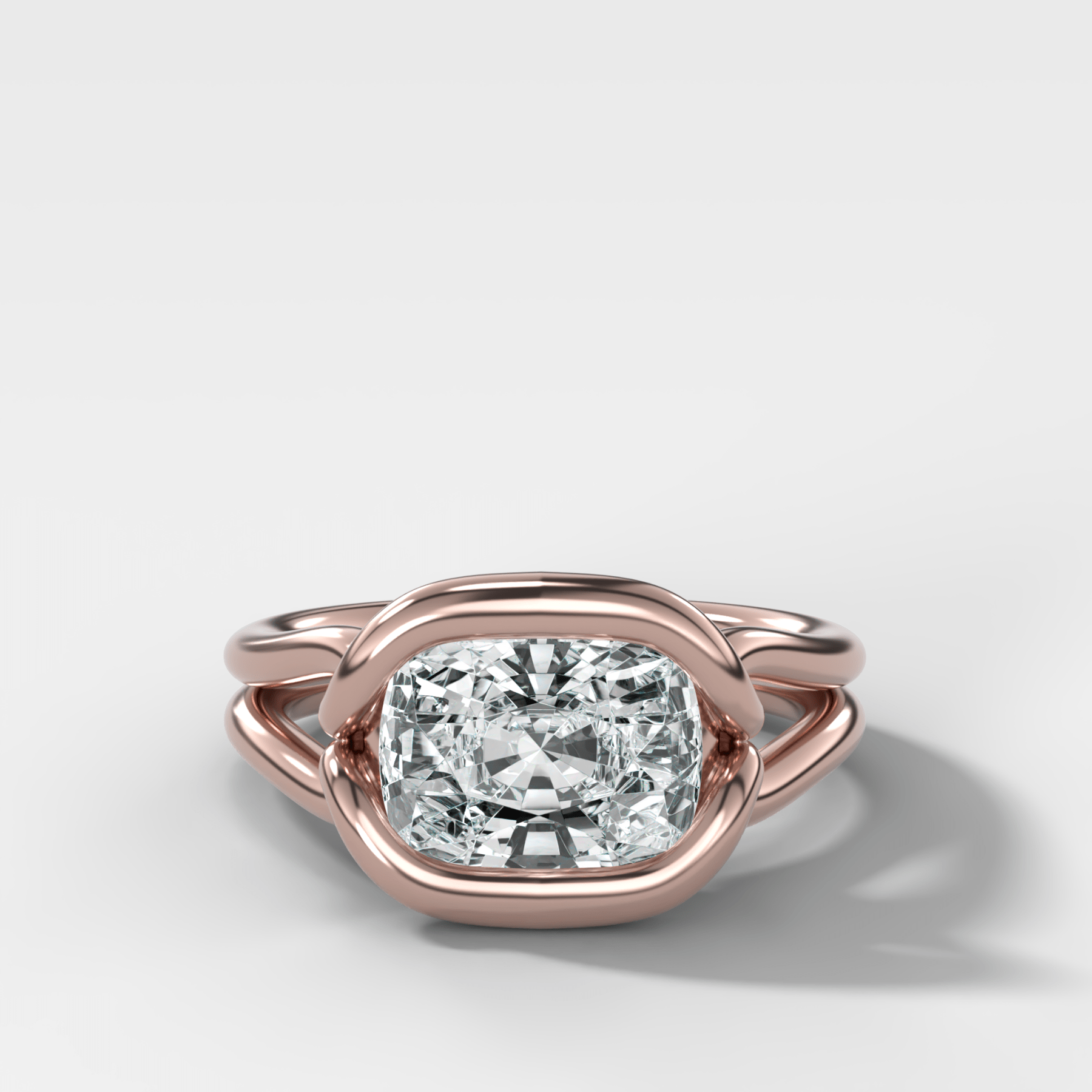 Dual Lasso Engagement Ring with East West Cushion Cut Diamond