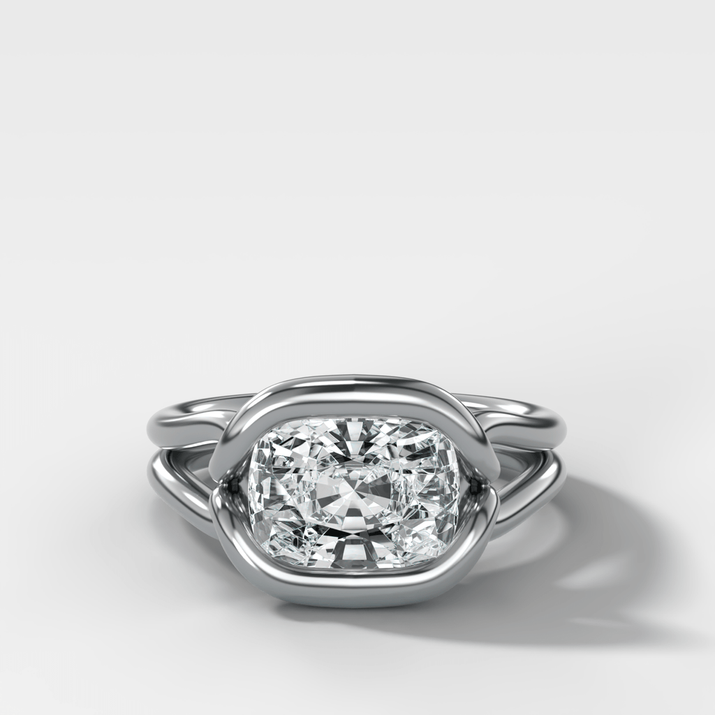 Dual Lasso Engagement Ring with East West Cushion Cut Diamond