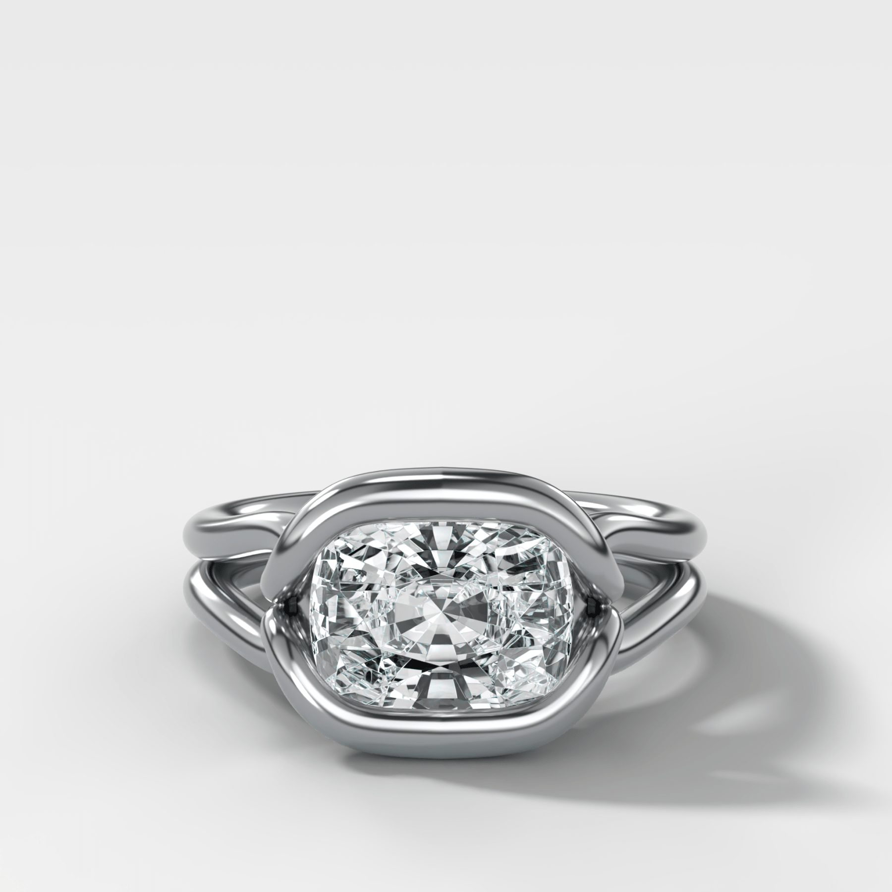 Dual Lasso Engagement Ring with East West Cushion Cut Diamond