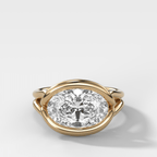 Dual Lasso Engagement Ring with East West Oval Cut Diamond
