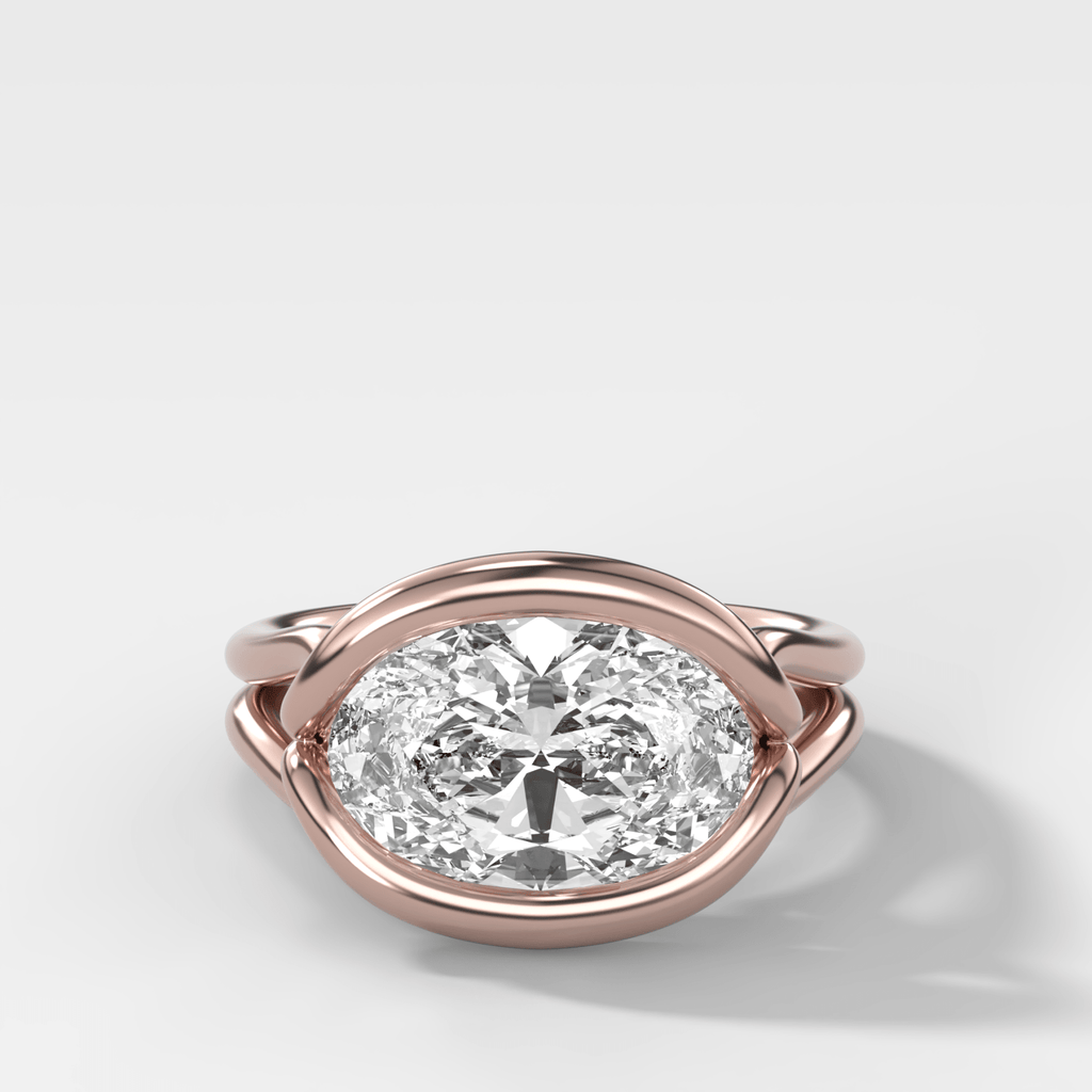Dual Lasso Engagement Ring with East West Oval Cut Diamond