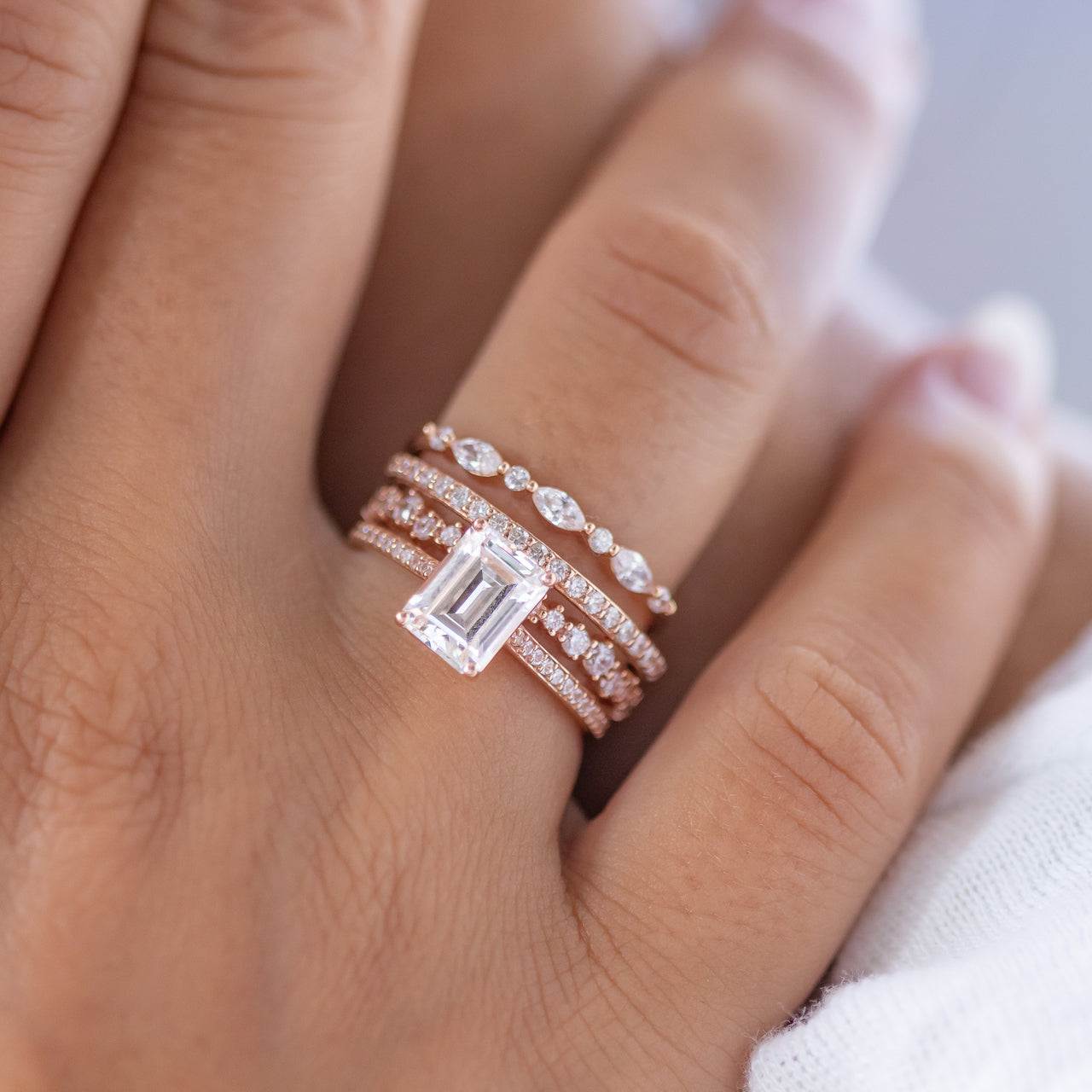 Marquise and Round  Cut Half Eternity Wedding Band