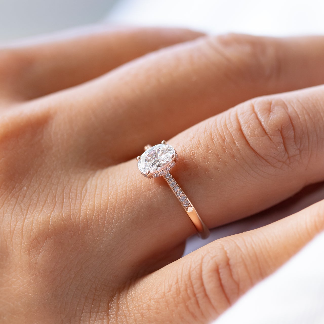 0.84 CT Oval Cut Pave Moissanite Engagement Ring