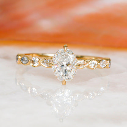 Solar Photon Hidden Halo Oval Diamond Engagement Ring - Natural Sparkle, Unique Design, Perfect for Proposals & Anniversaries