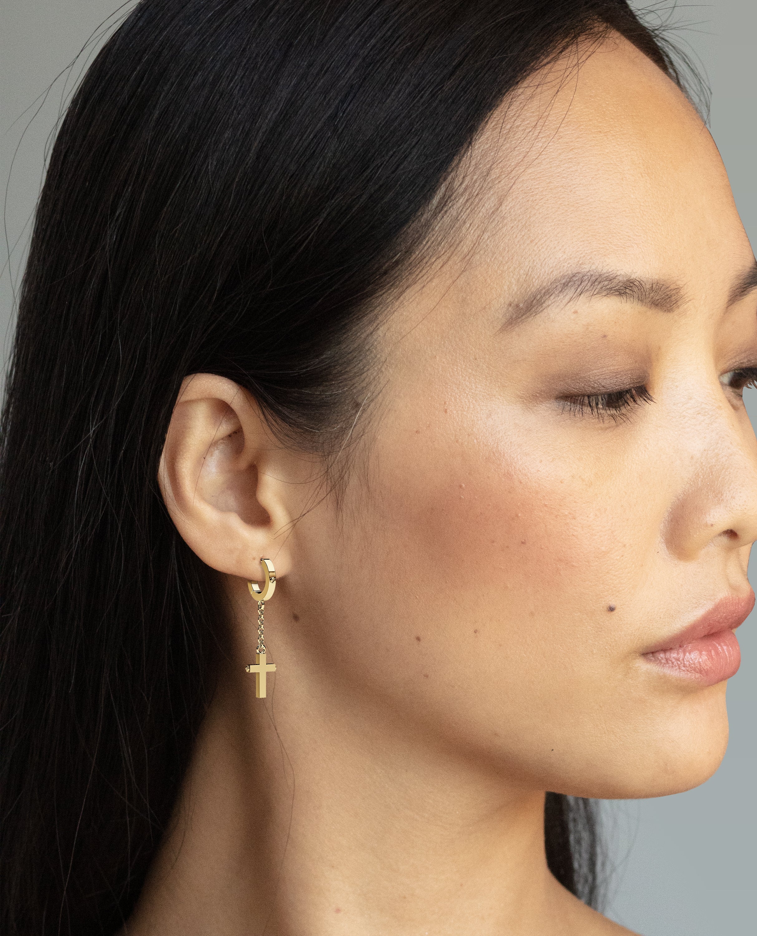 DANGLE Cross Hoop Gold Earring