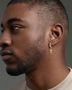 DANGLE Cross Gold Hoop Huggie Earring with 0.12ct Diamonds