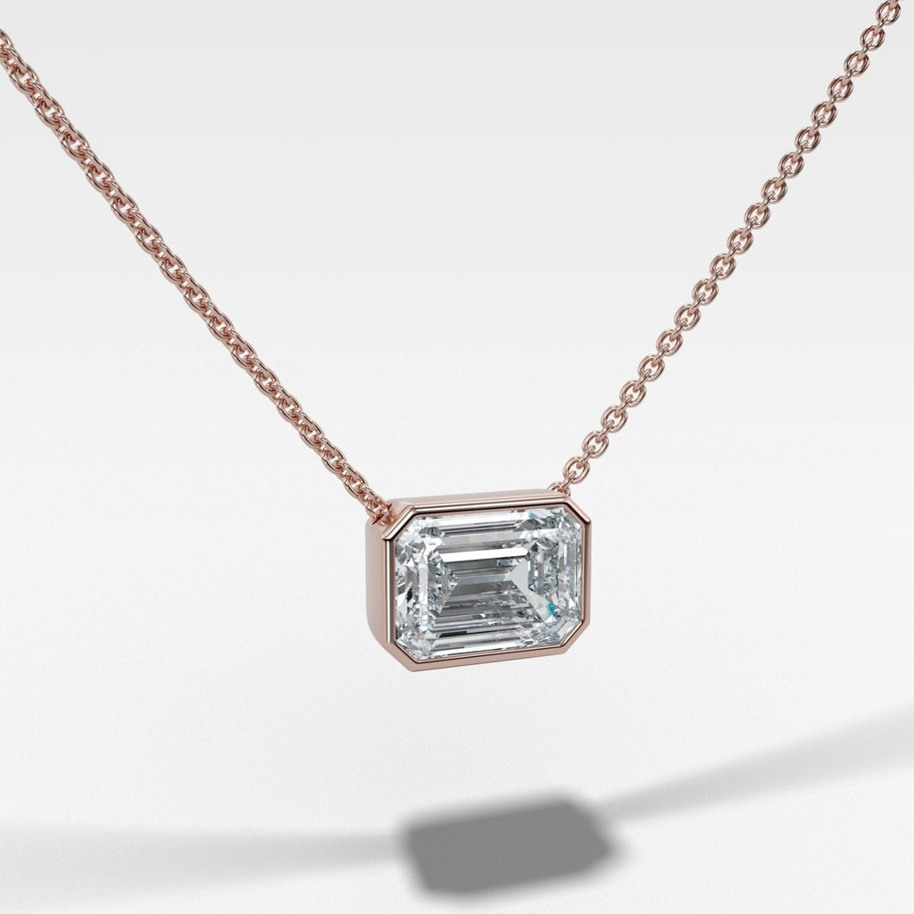 East West Bezel Pendant Necklace with Emerald Cut Diamond