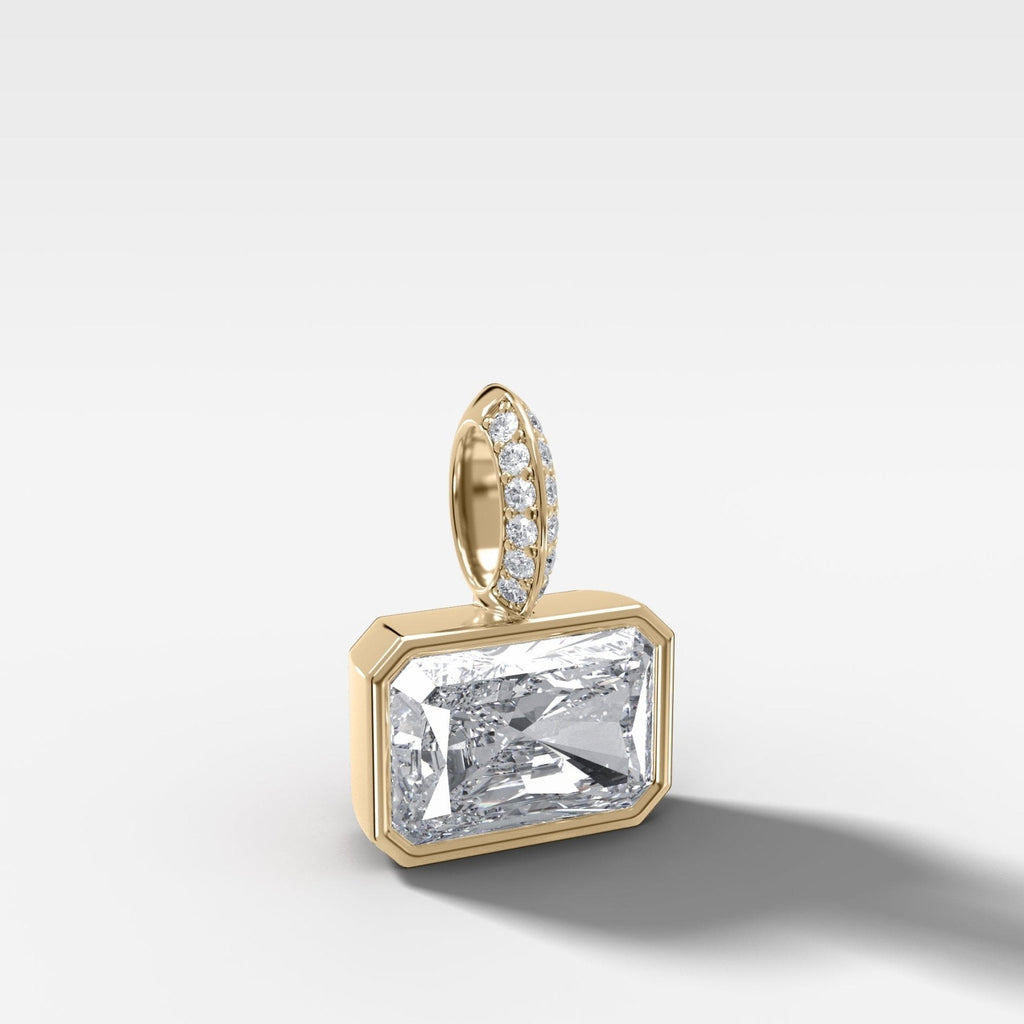 East West Bezel Set Elongated Radiant Attachable Diamond Pendant with Pavé Knife Edge Bail