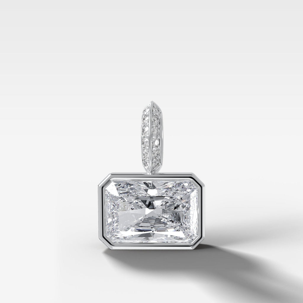 East West Bezel Set Elongated Radiant Attachable Diamond Pendant with Pavé Knife Edge Bail