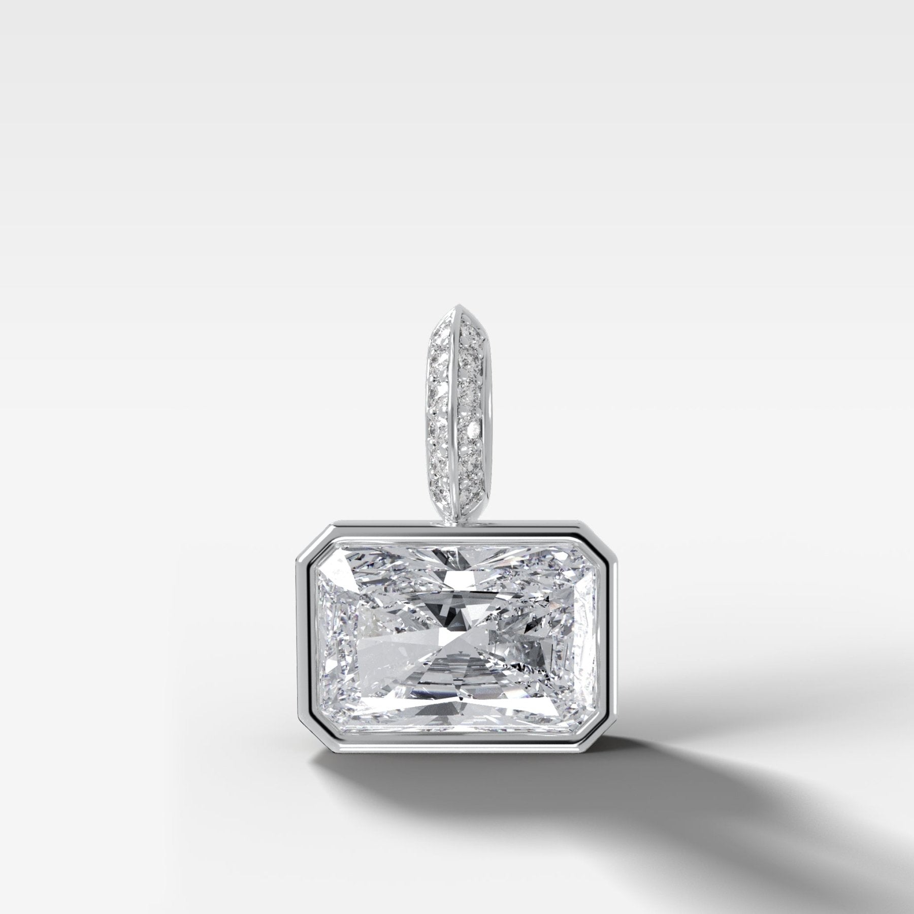 East West Bezel Set Elongated Radiant Attachable Diamond Pendant with Pavé Knife Edge Bail