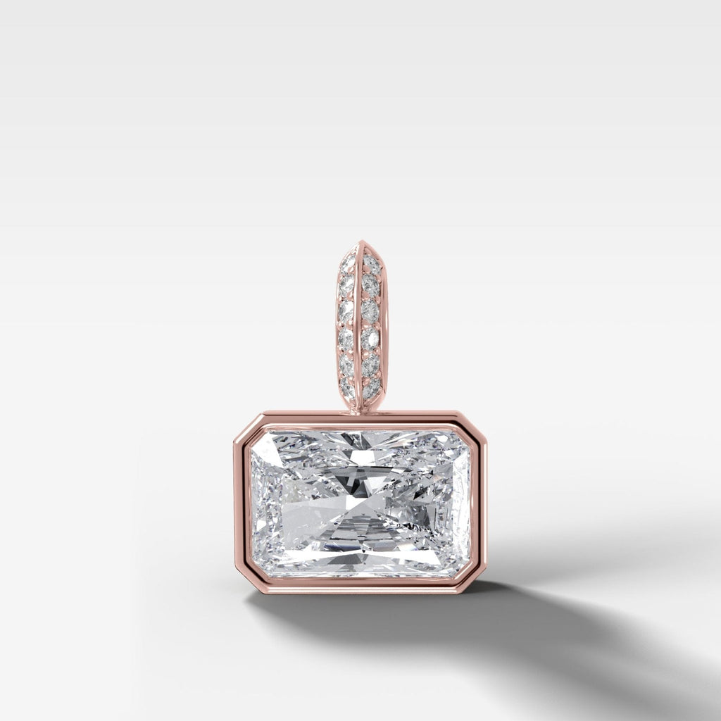 East West Bezel Set Elongated Radiant Attachable Diamond Pendant with Pavé Knife Edge Bail