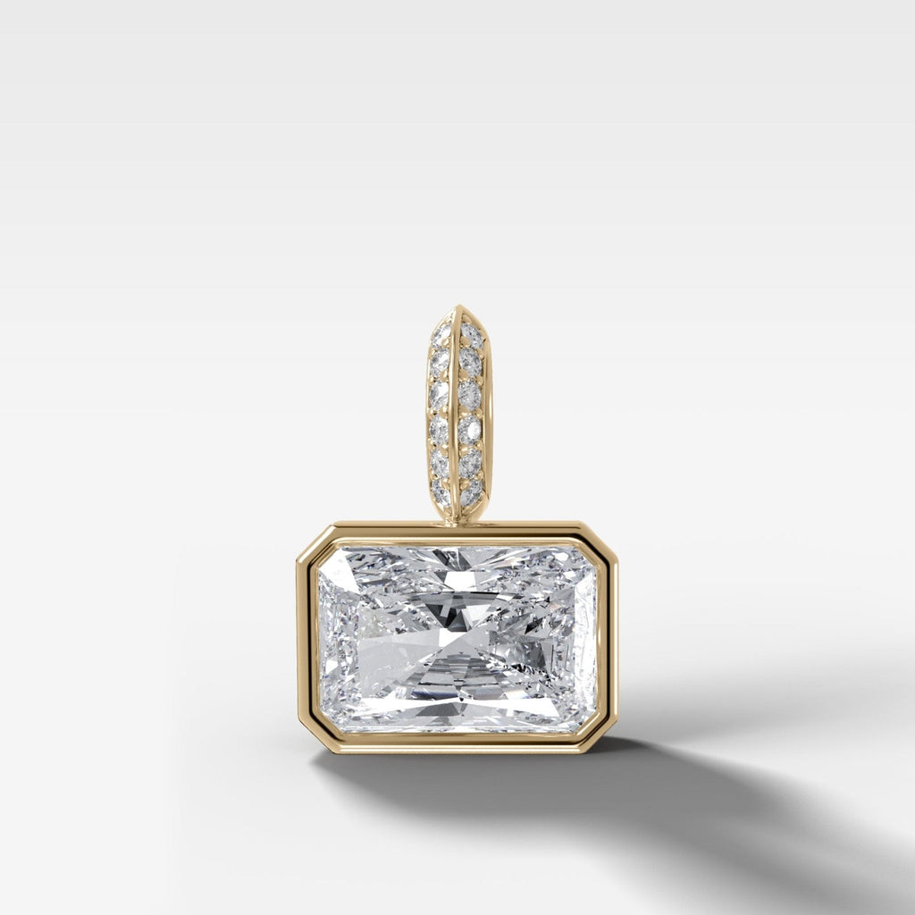 East West Bezel Set Elongated Radiant Attachable Diamond Pendant with Pavé Knife Edge Bail
