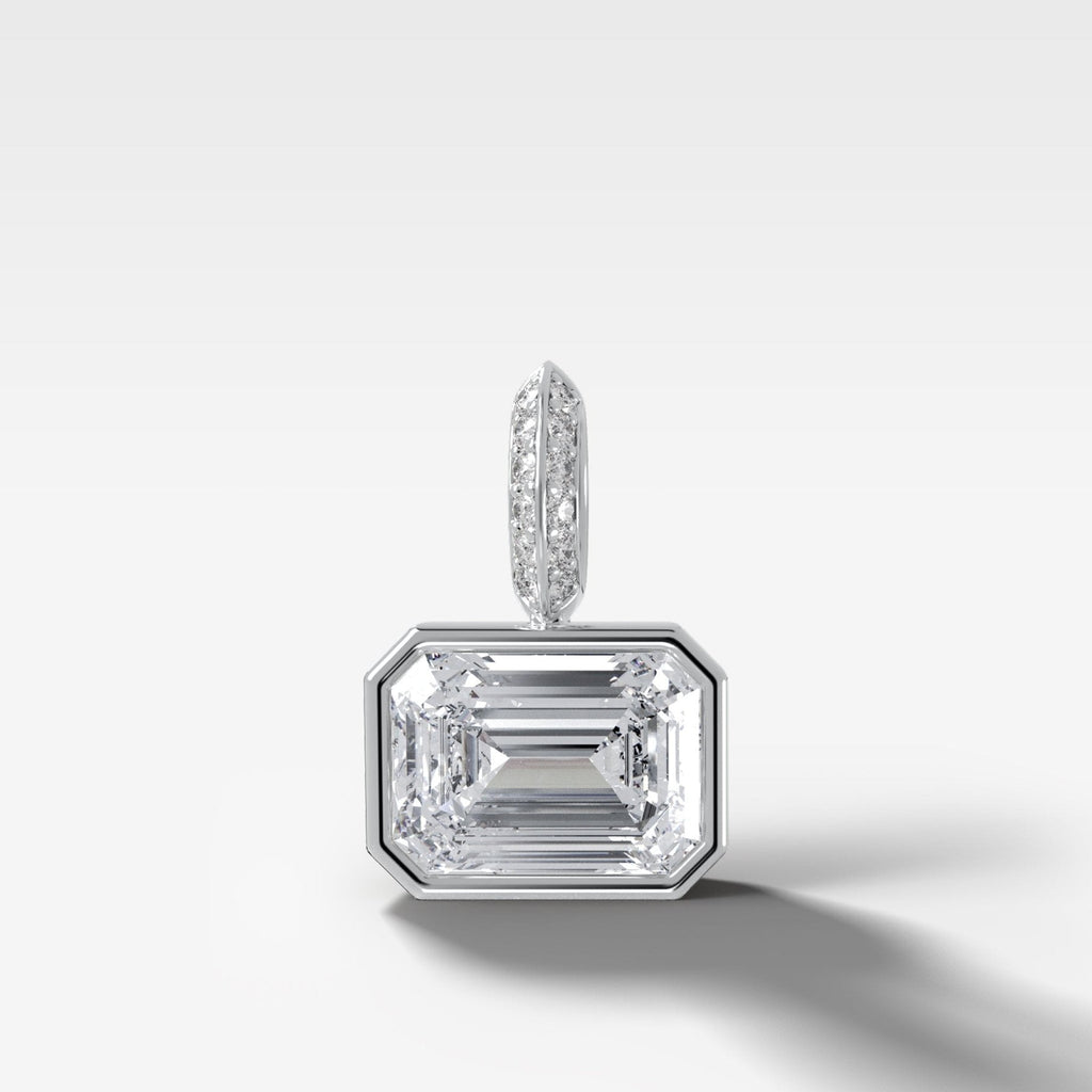 East West Bezel Set Emerald Attachable Diamond Pendant with Pavé Knife Edge Bail