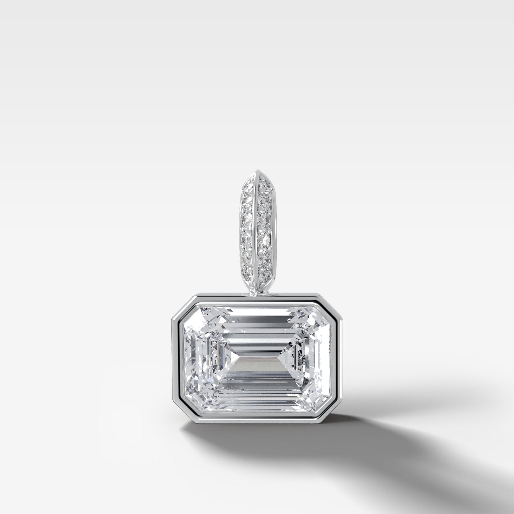 East West Bezel Set Emerald Attachable Diamond Pendant with Pavé Knife Edge Bail