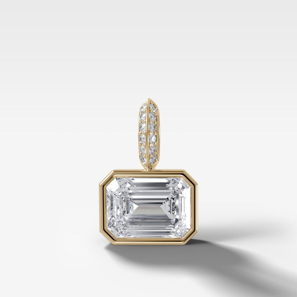 East West Bezel Set Emerald Attachable Diamond Pendant with Pavé Knife Edge Bail