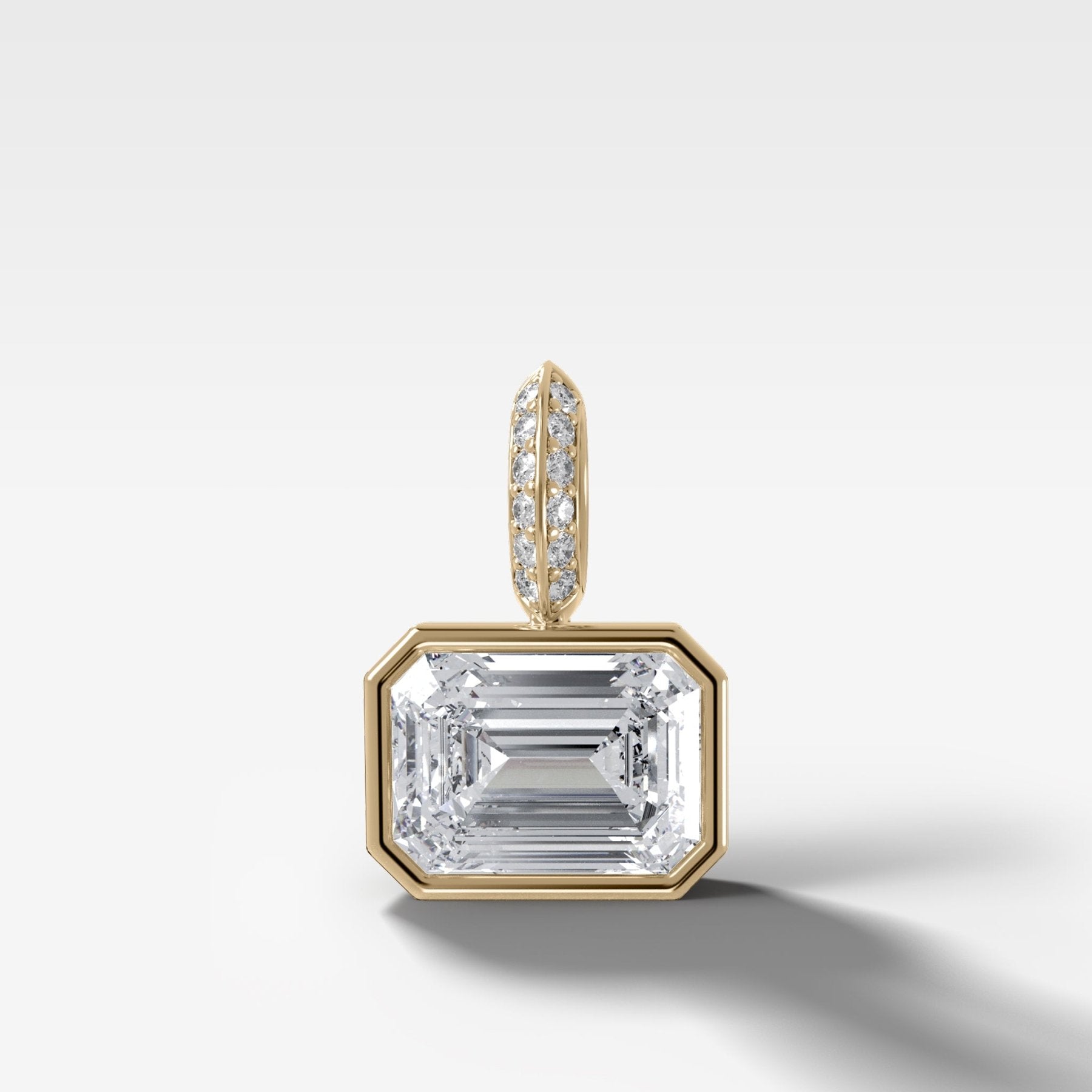 East West Bezel Set Emerald Attachable Diamond Pendant with Pavé Knife Edge Bail