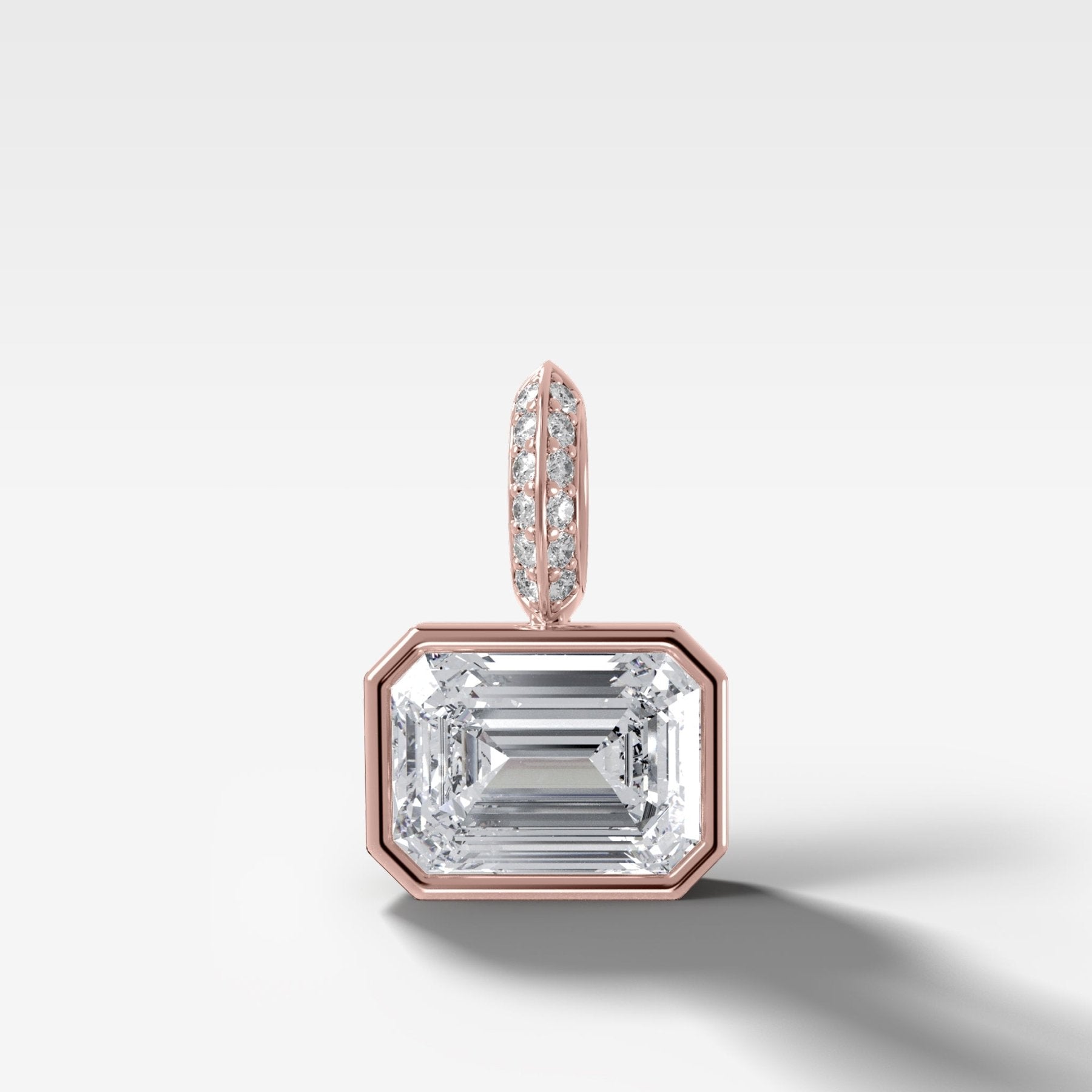East West Bezel Set Emerald Attachable Diamond Pendant with Pavé Knife Edge Bail