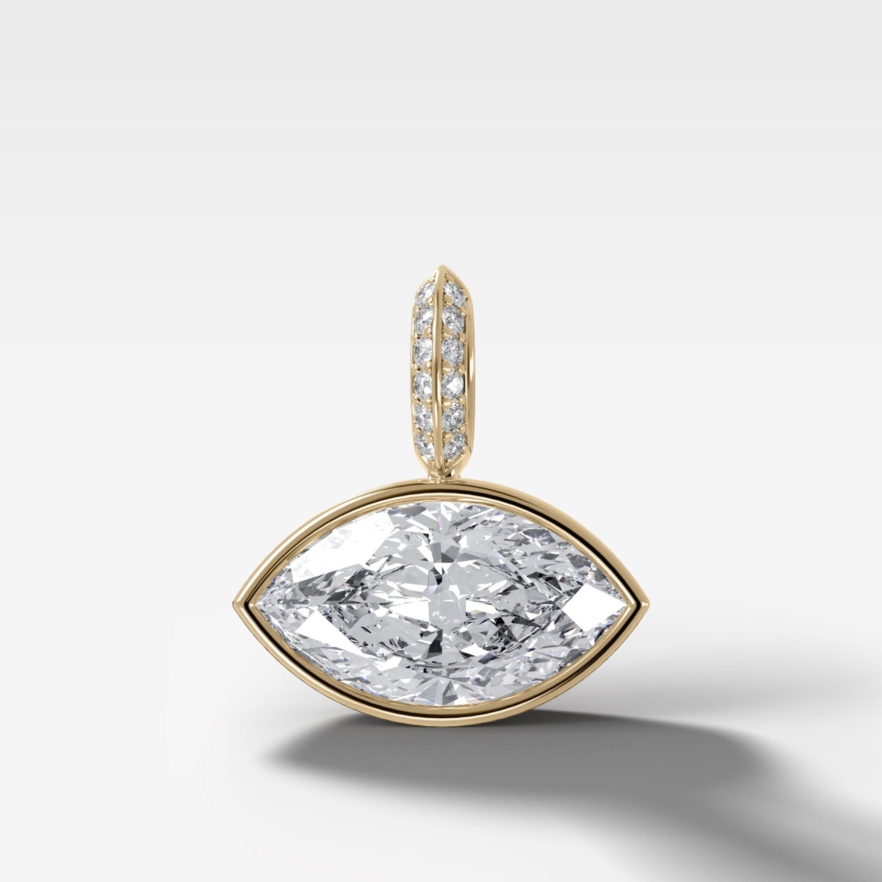 East West Bezel Set Marquise Attachable Diamond Pendant with Pavé Knife Edge Bail