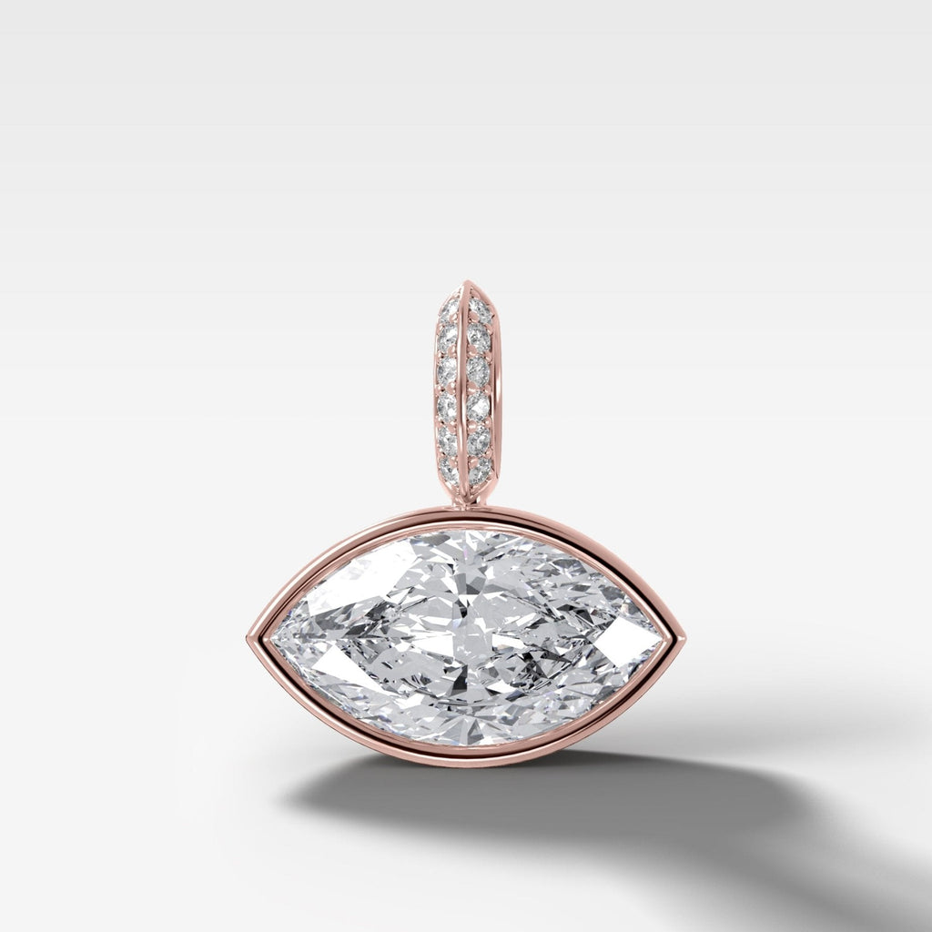 East West Bezel Set Marquise Attachable Diamond Pendant with Pavé Knife Edge Bail