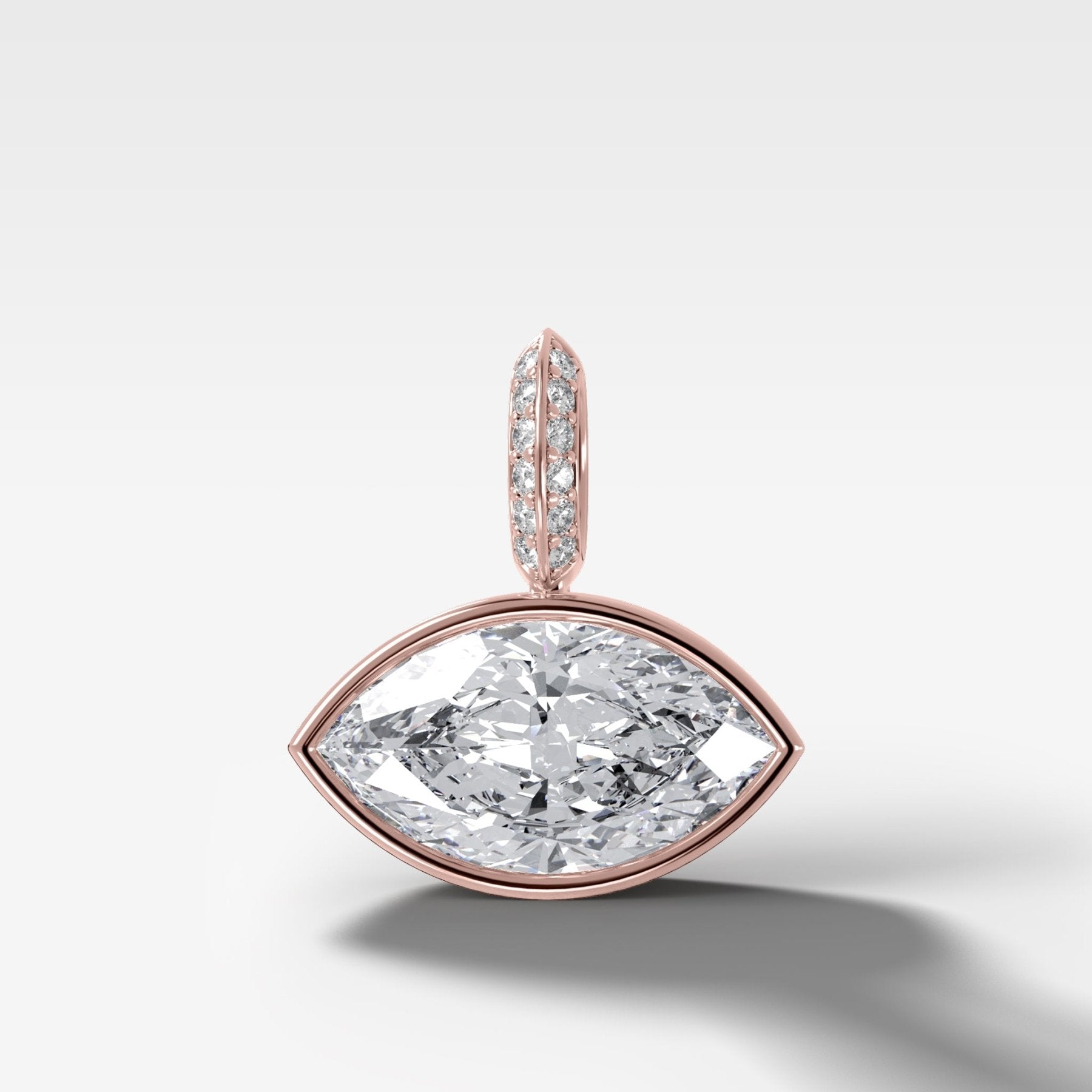 East West Bezel Set Marquise Attachable Diamond Pendant with Pavé Knife Edge Bail