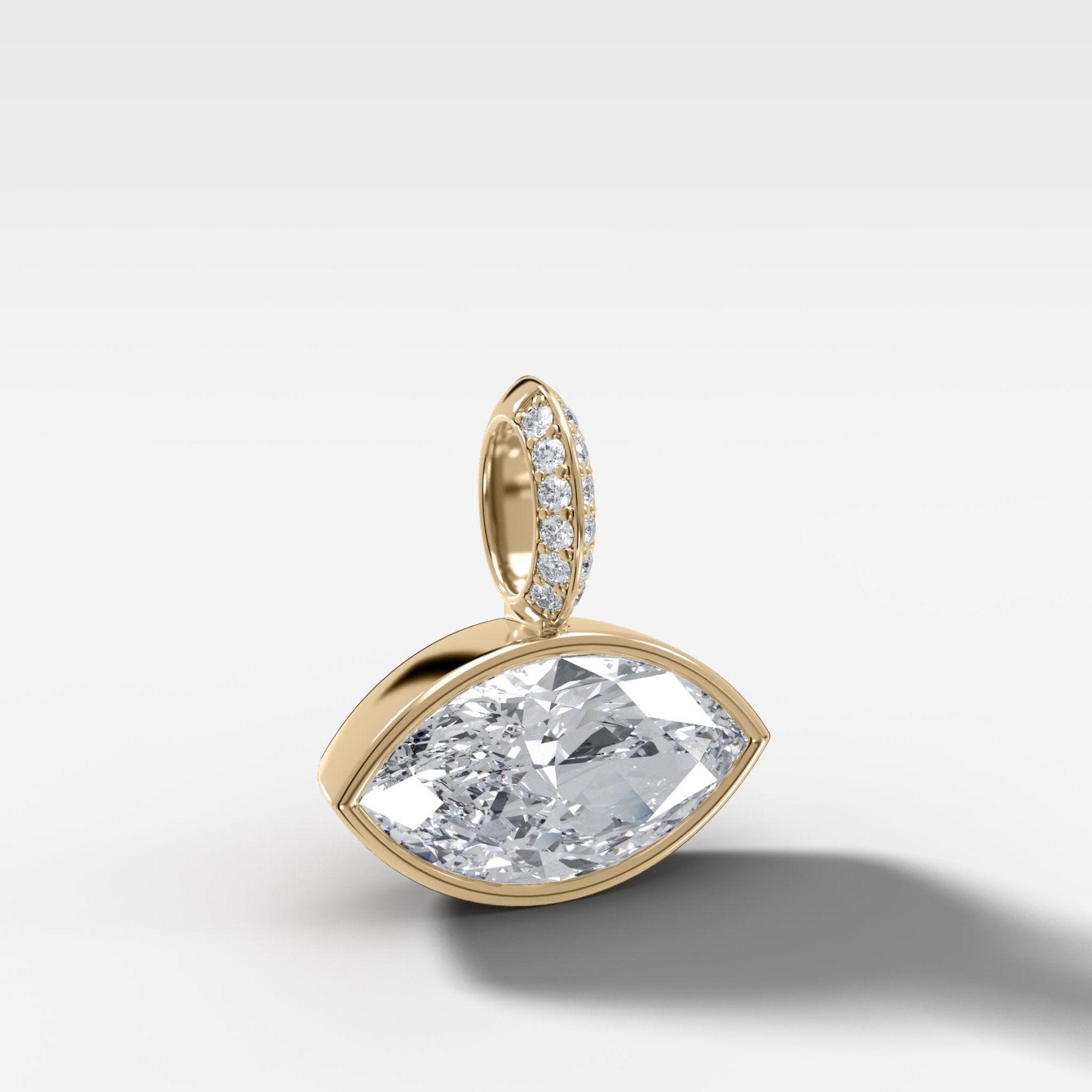 East West Bezel Set Marquise Attachable Diamond Pendant with Pavé Knife Edge Bail