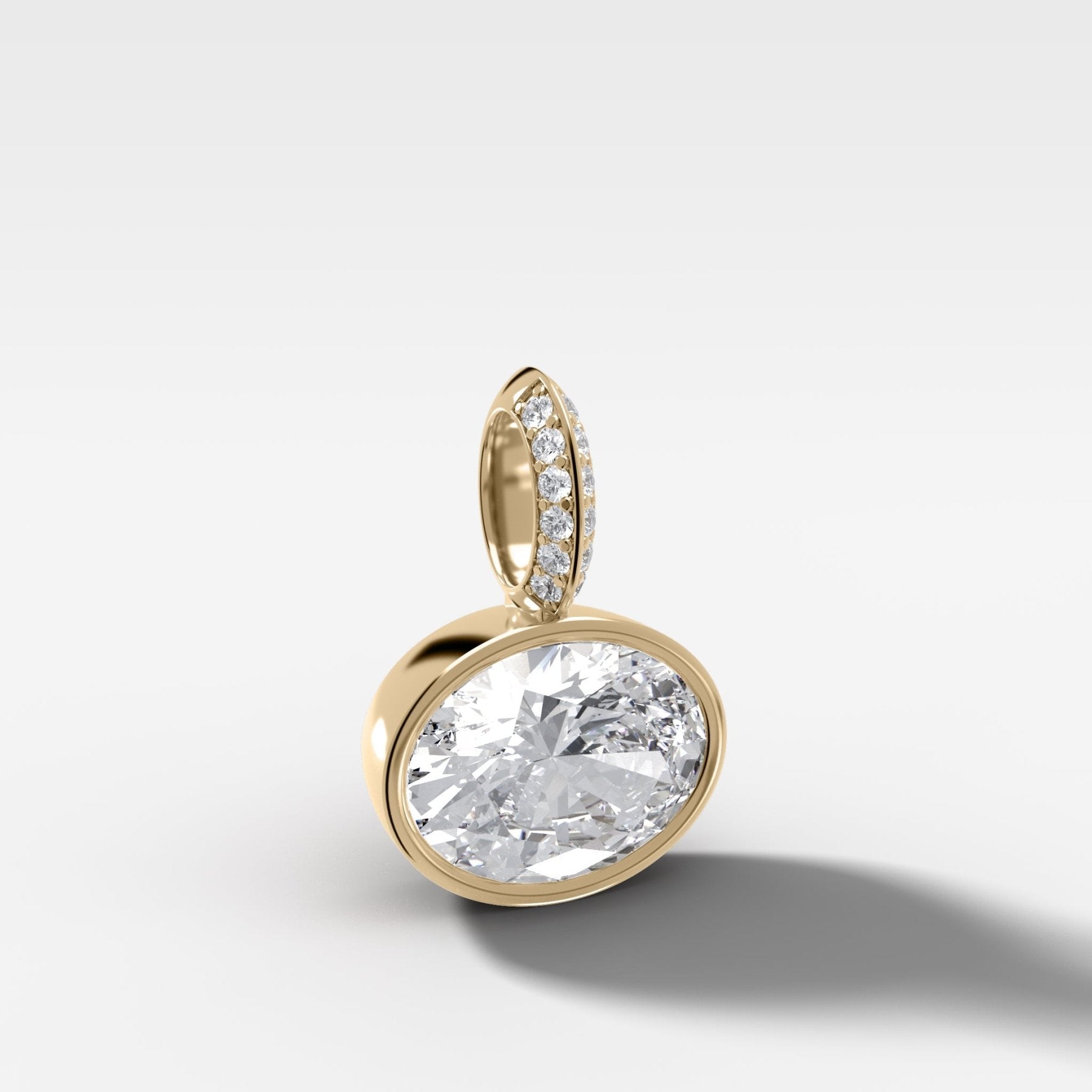 East West Bezel Set Oval Attachable Diamond Pendant with Pavé Knife Edge Diamond Bail