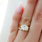East West Half Bezel 4mm Solitaire Engagement Ring With Oval Cut Diamond