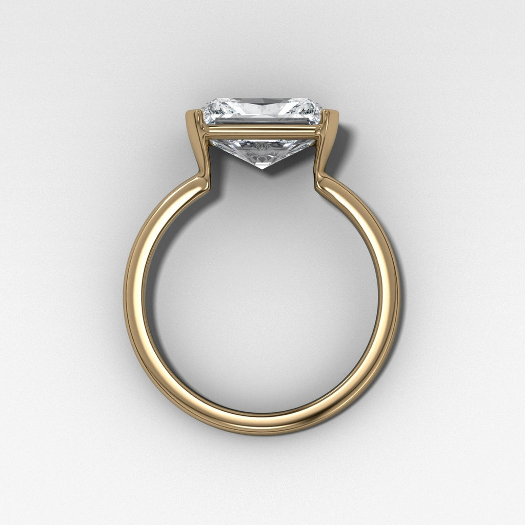 East West Half Bezel Solitaire Engagement Ring With 4.07ct Radiant Cut Lab Grown Diamond