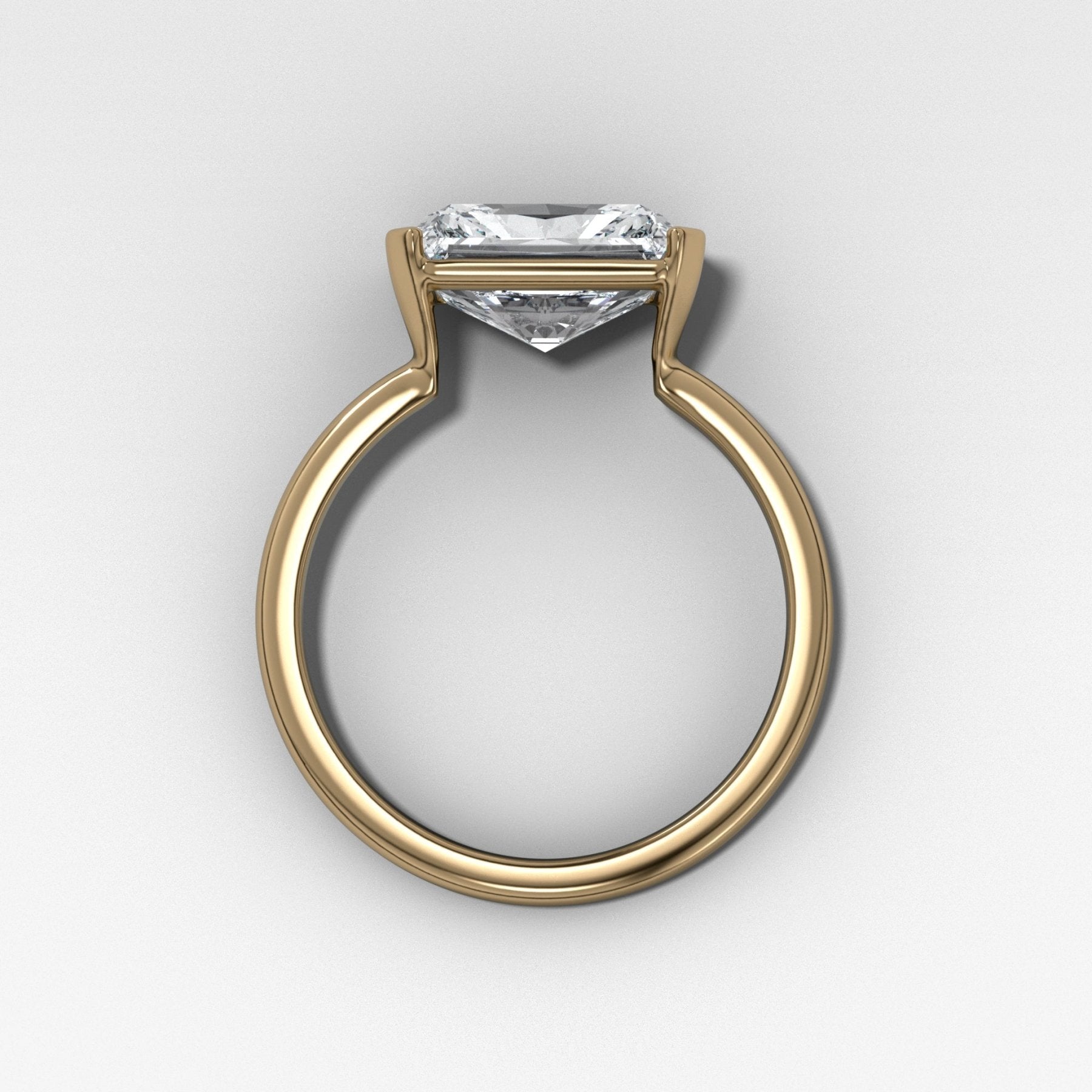 East West Half Bezel Solitaire Engagement Ring With 4.07ct Radiant Cut Lab Grown Diamond